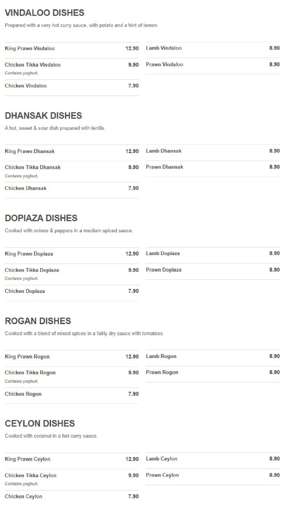 Eastern Spice menu, page 5