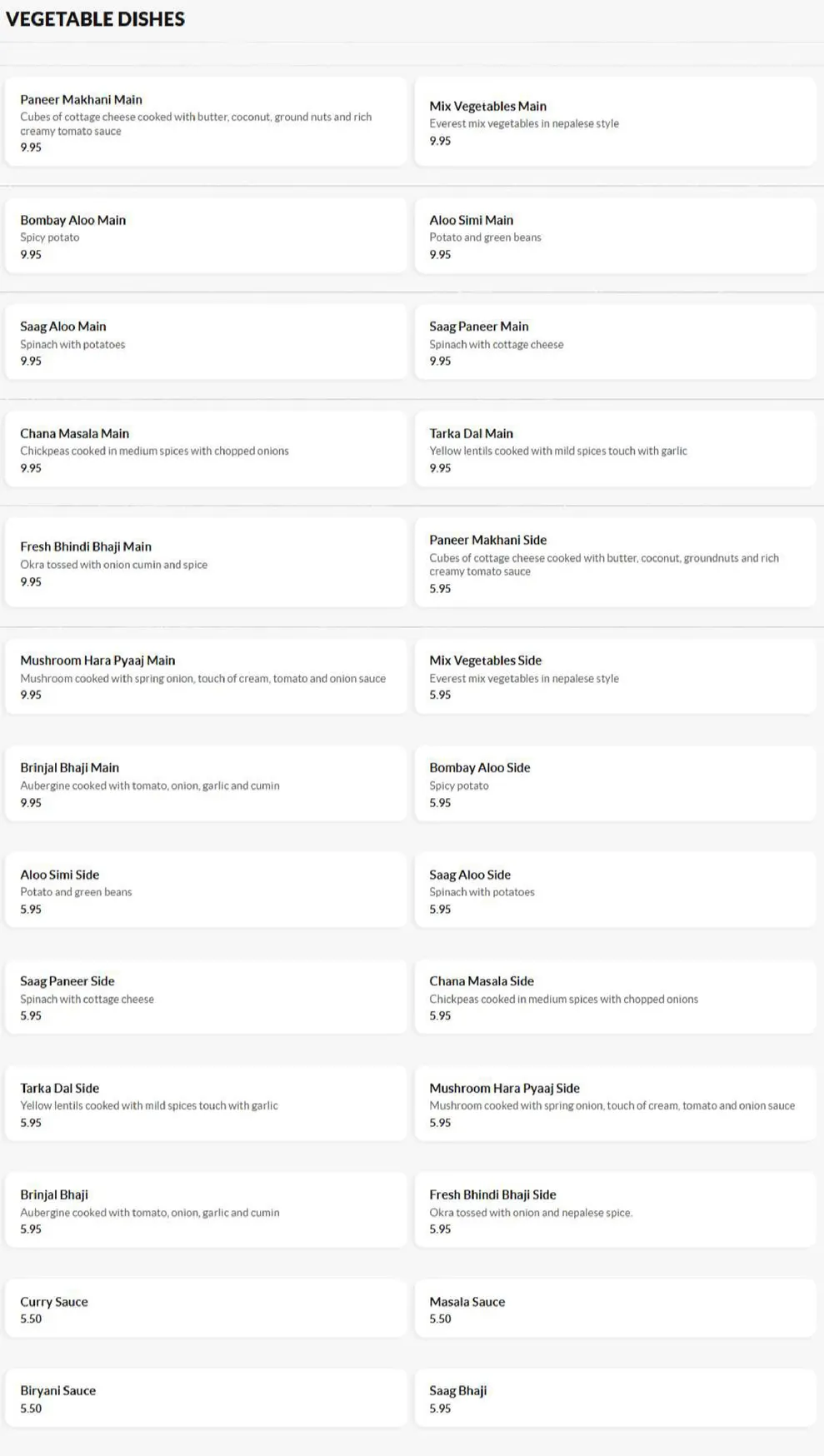 Everest Dine menu, page 8