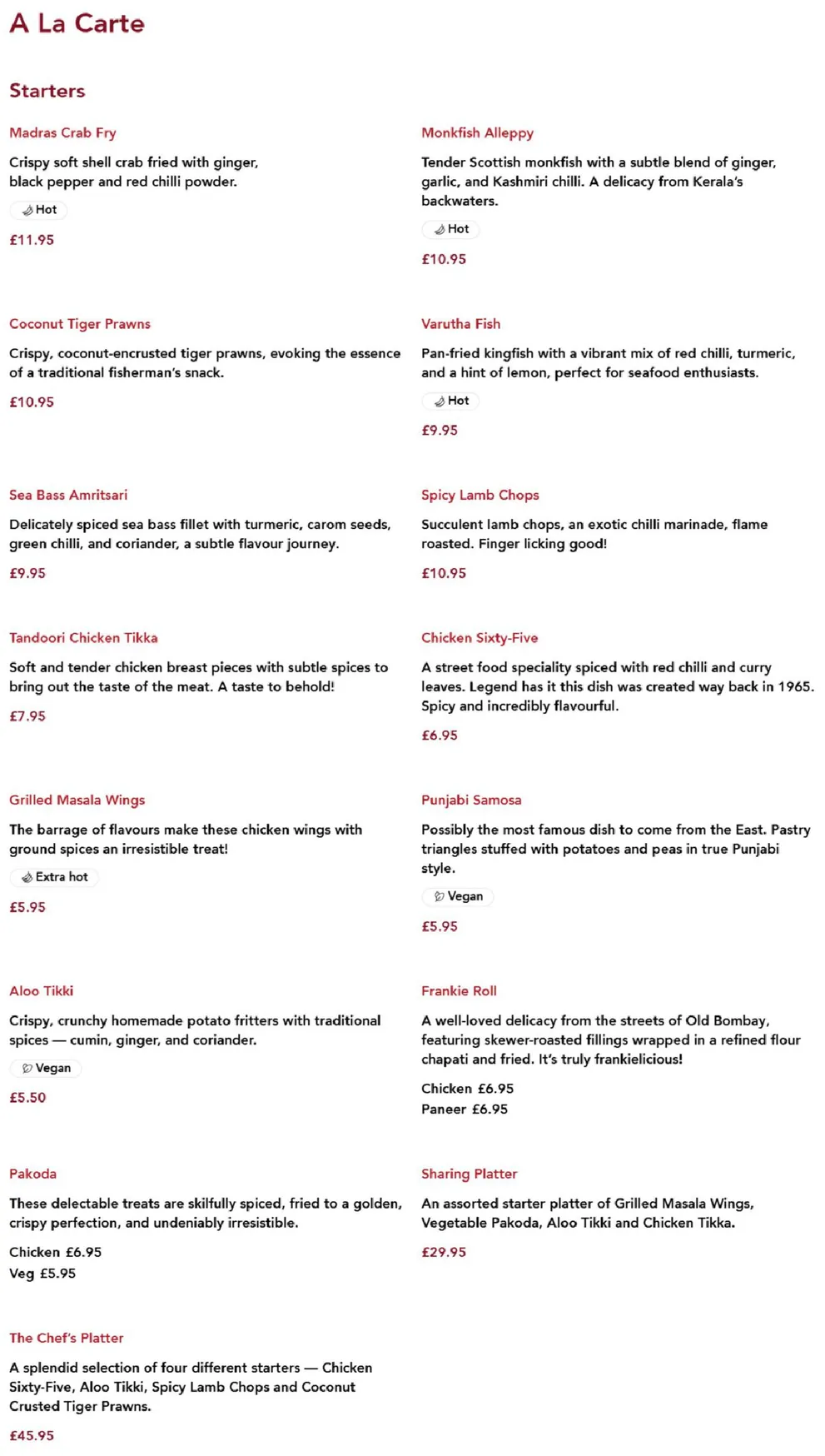 Madras Cafe menu, page 1