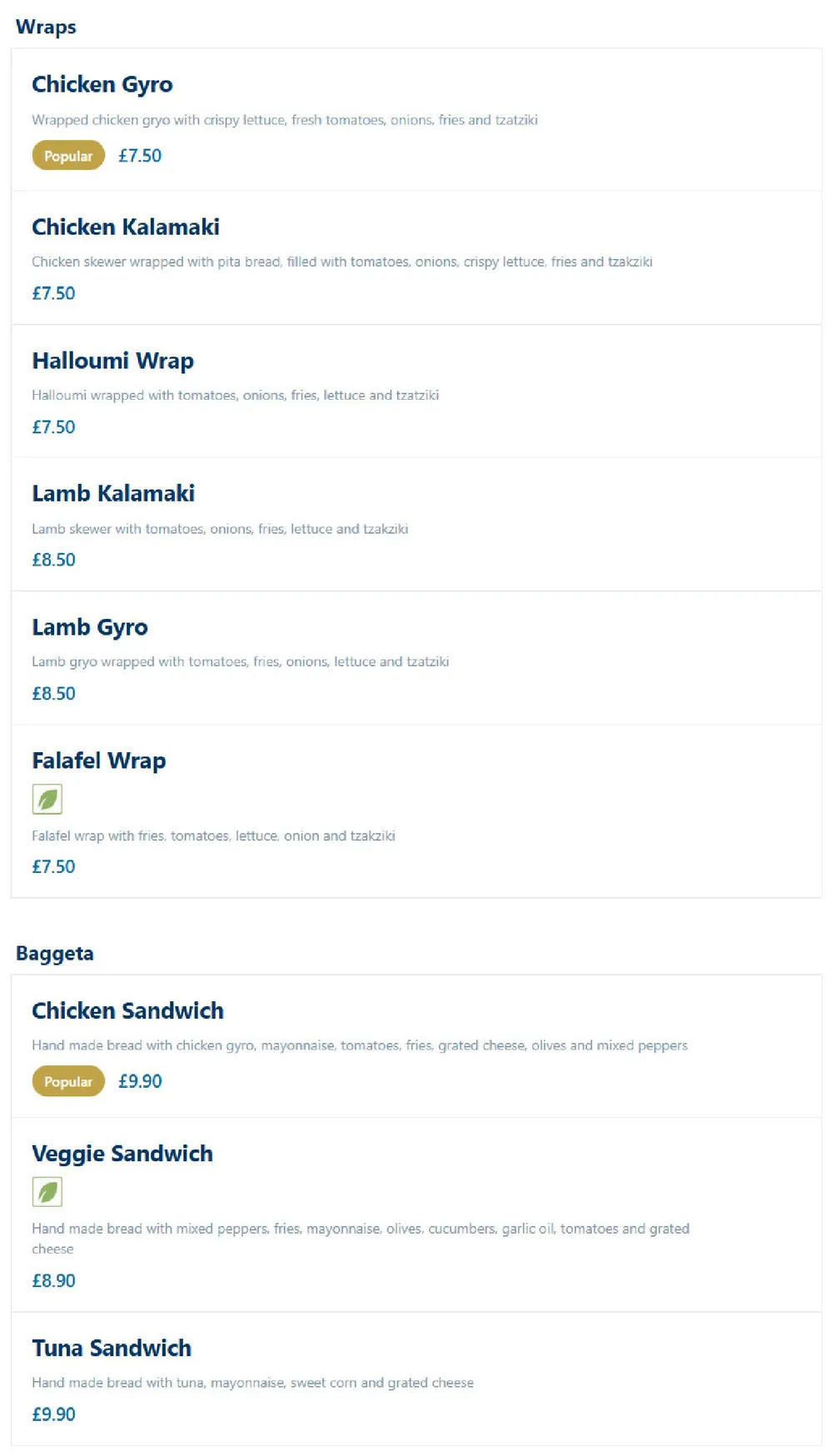 Art's Greek Cuisine menu, page 8