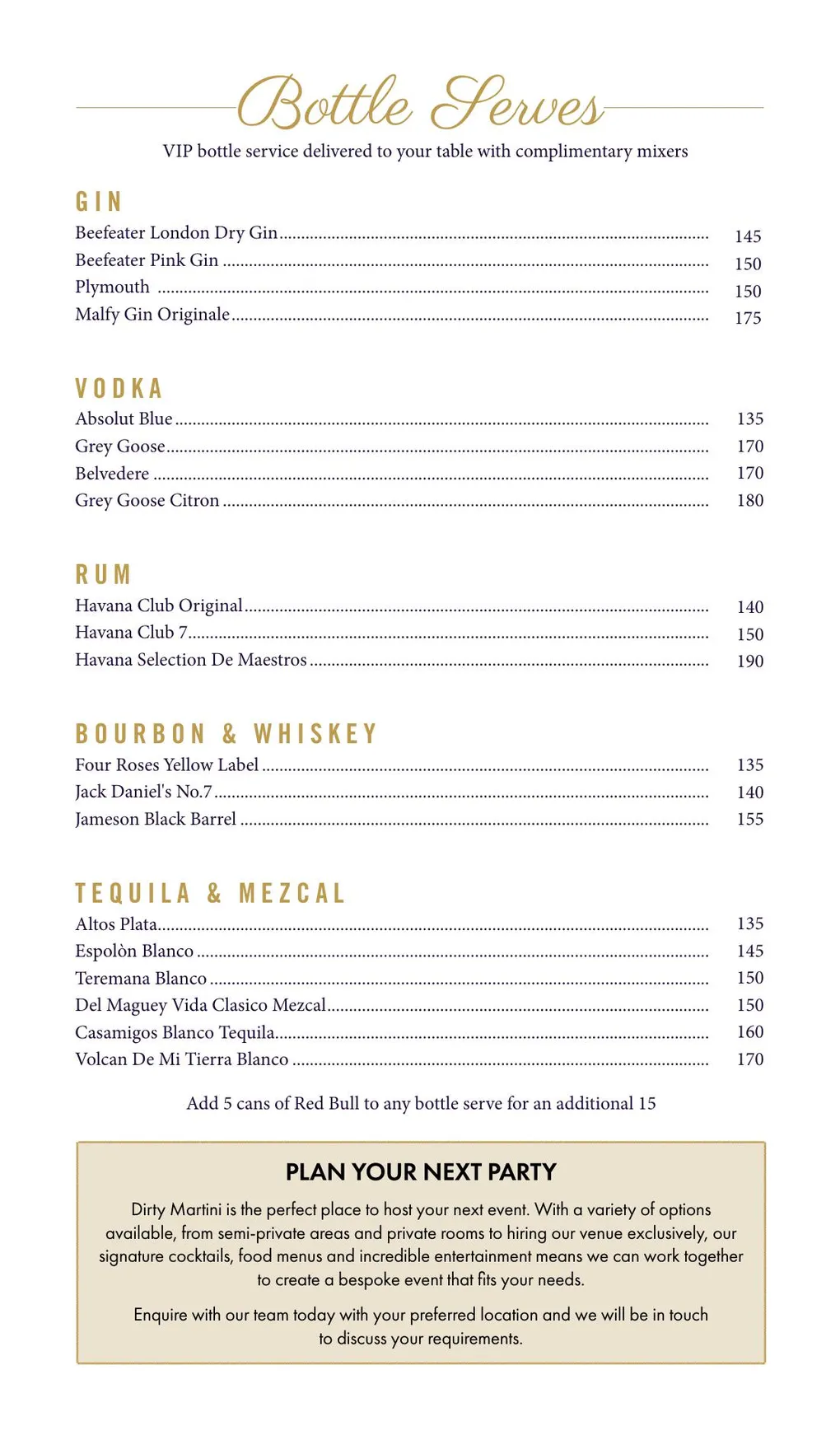 Dirty Martini menu, page 14