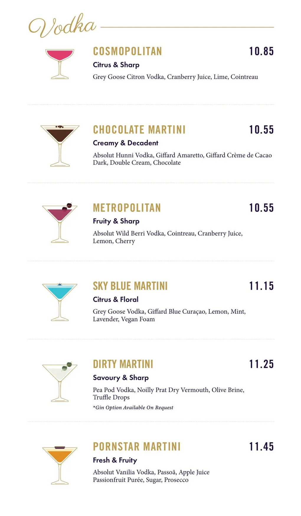 Dirty Martini menu, page 7