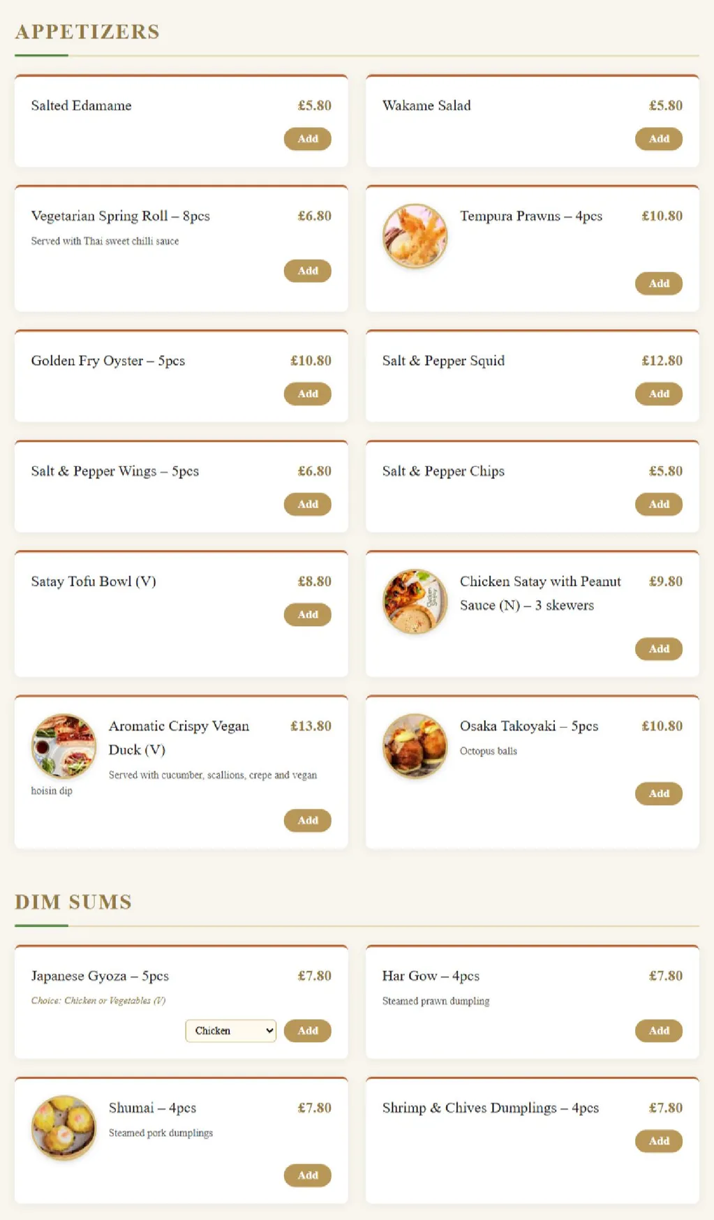 Maren menu, page 1