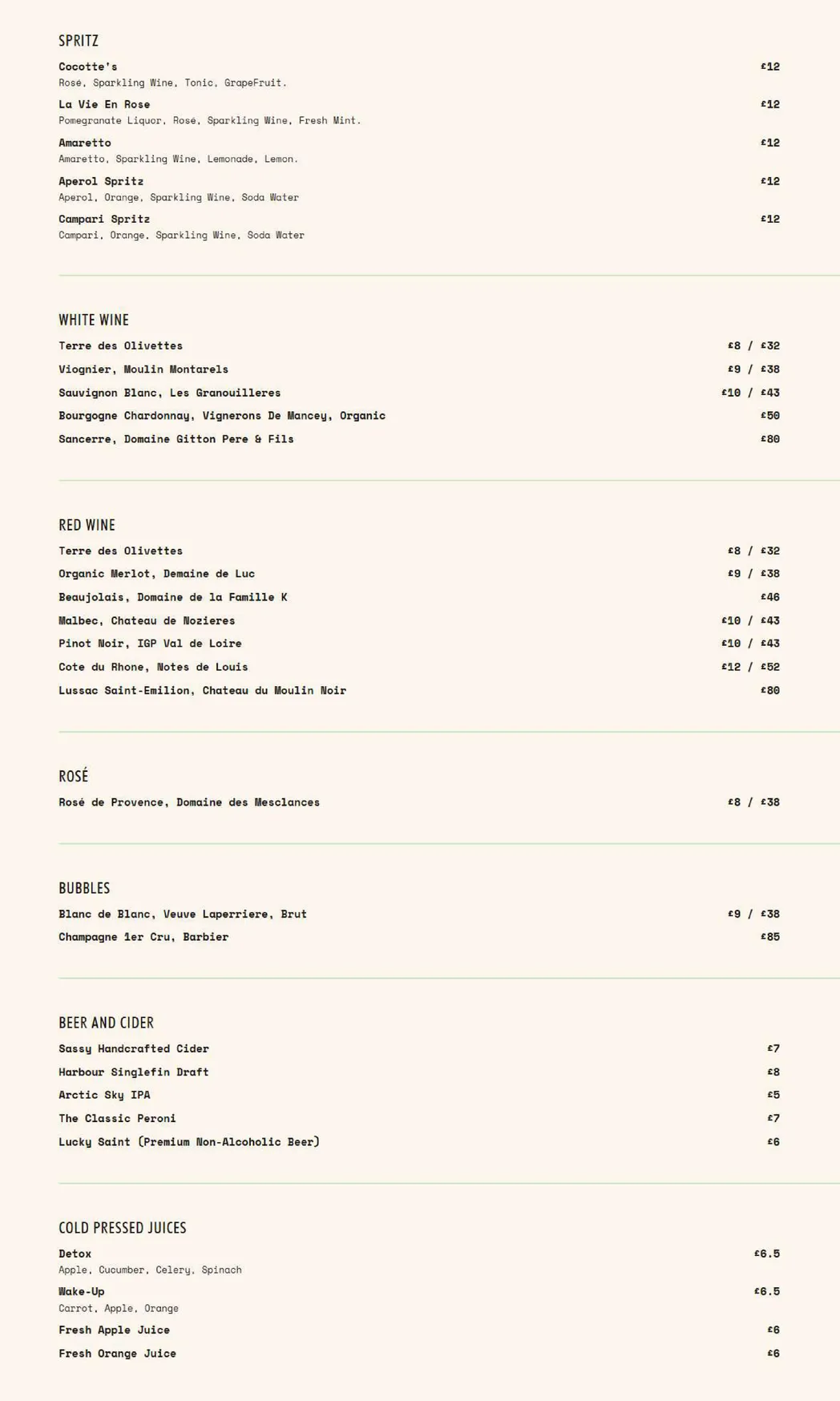 Cocotte Parsons Green menu, page 7