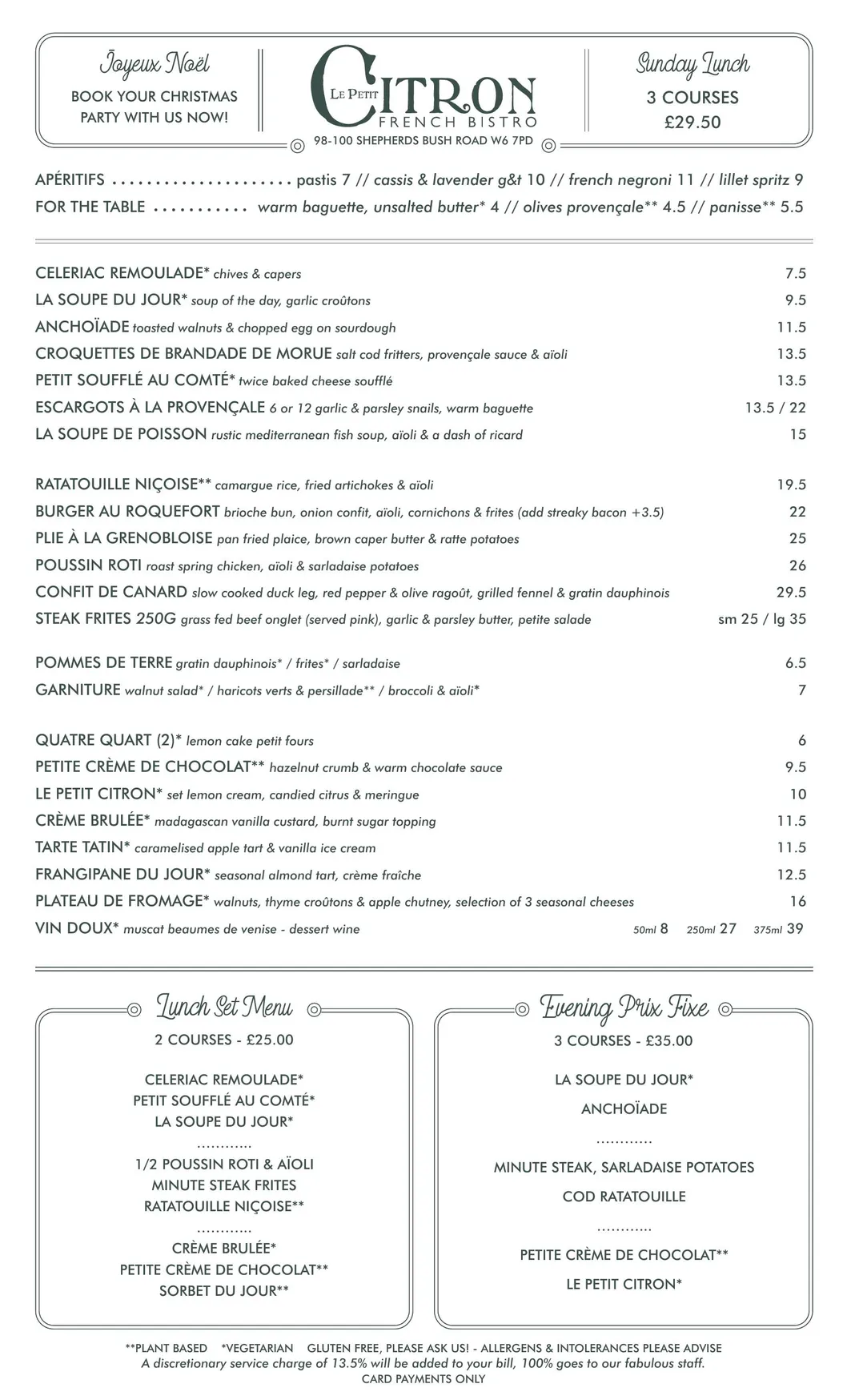 Le Petit Citron menu, page 1