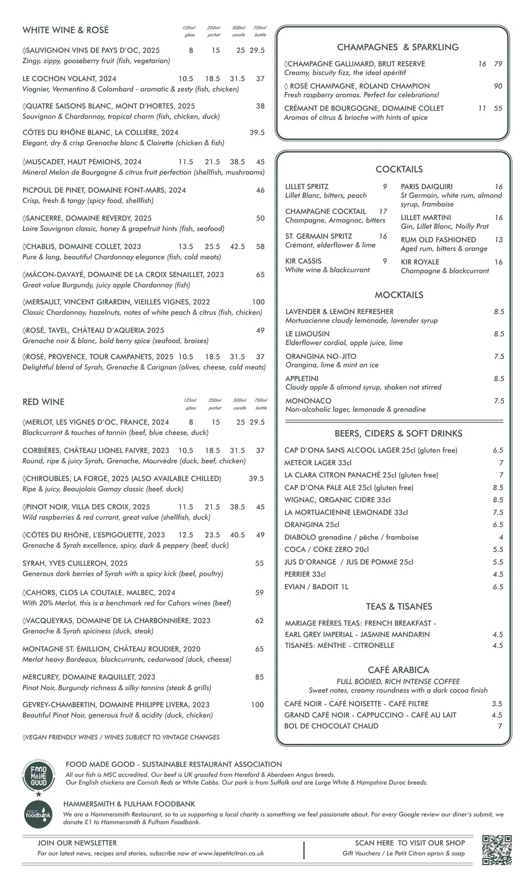 Le Petit Citron menu, page 2