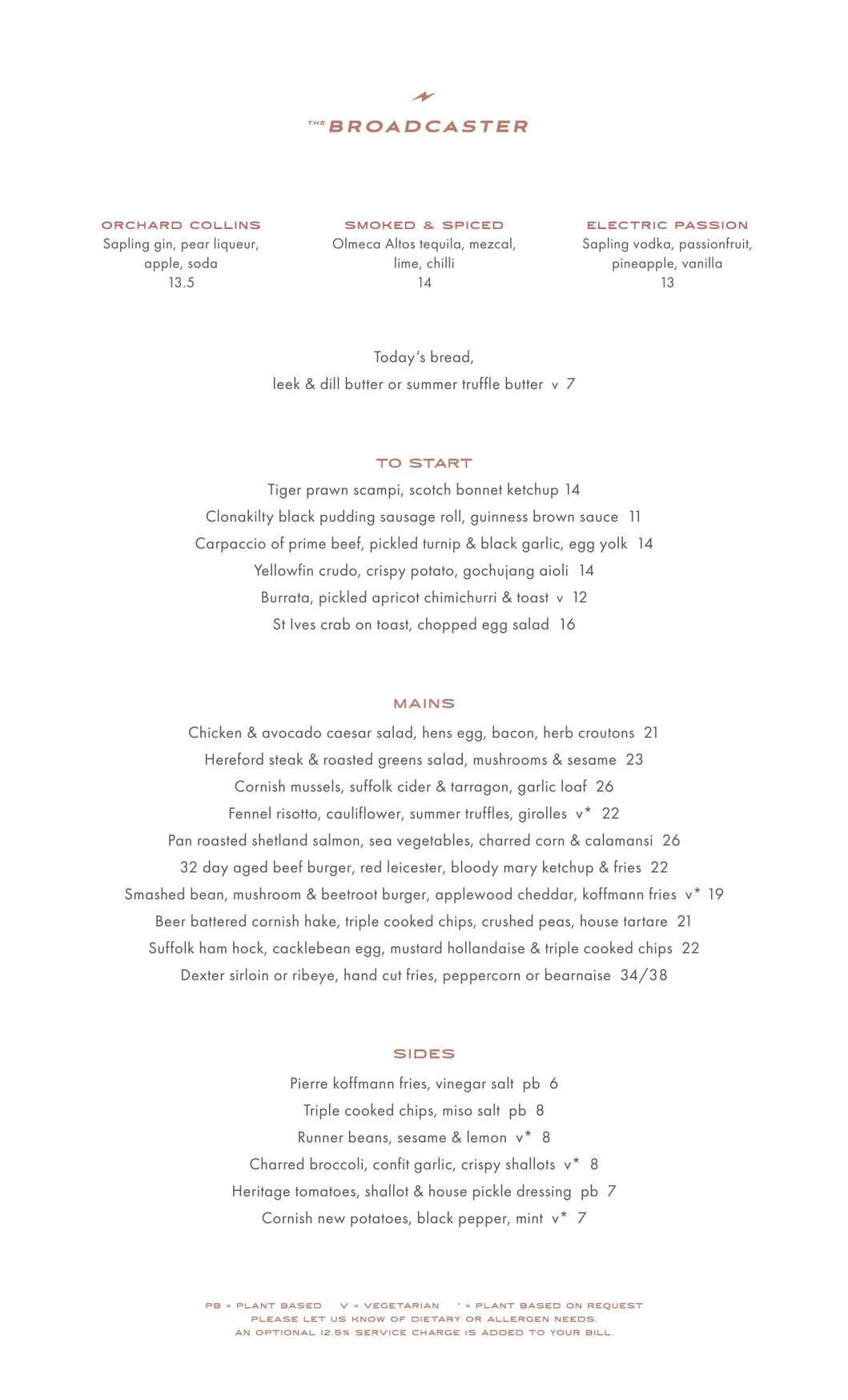The Broadcaster menu, page 1