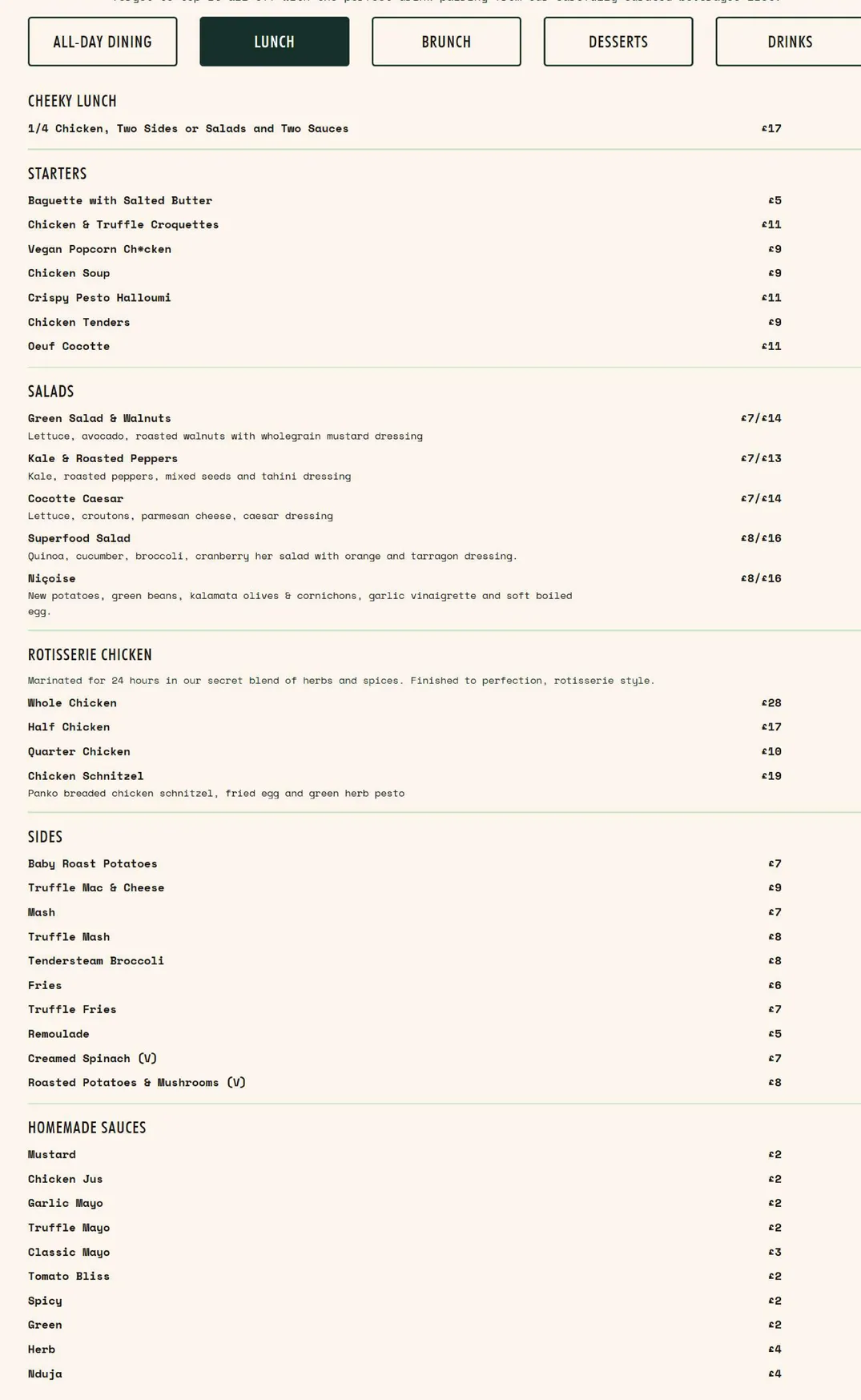 Cocotte Parsons Green menu, page 4