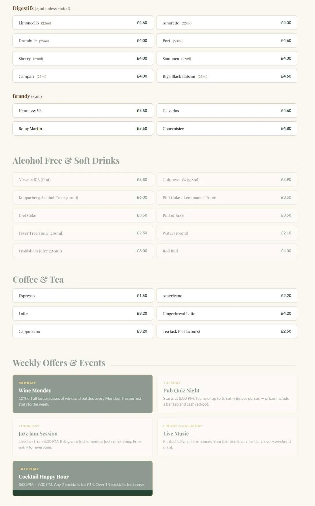 The George and Dragon Acton menu, page 5