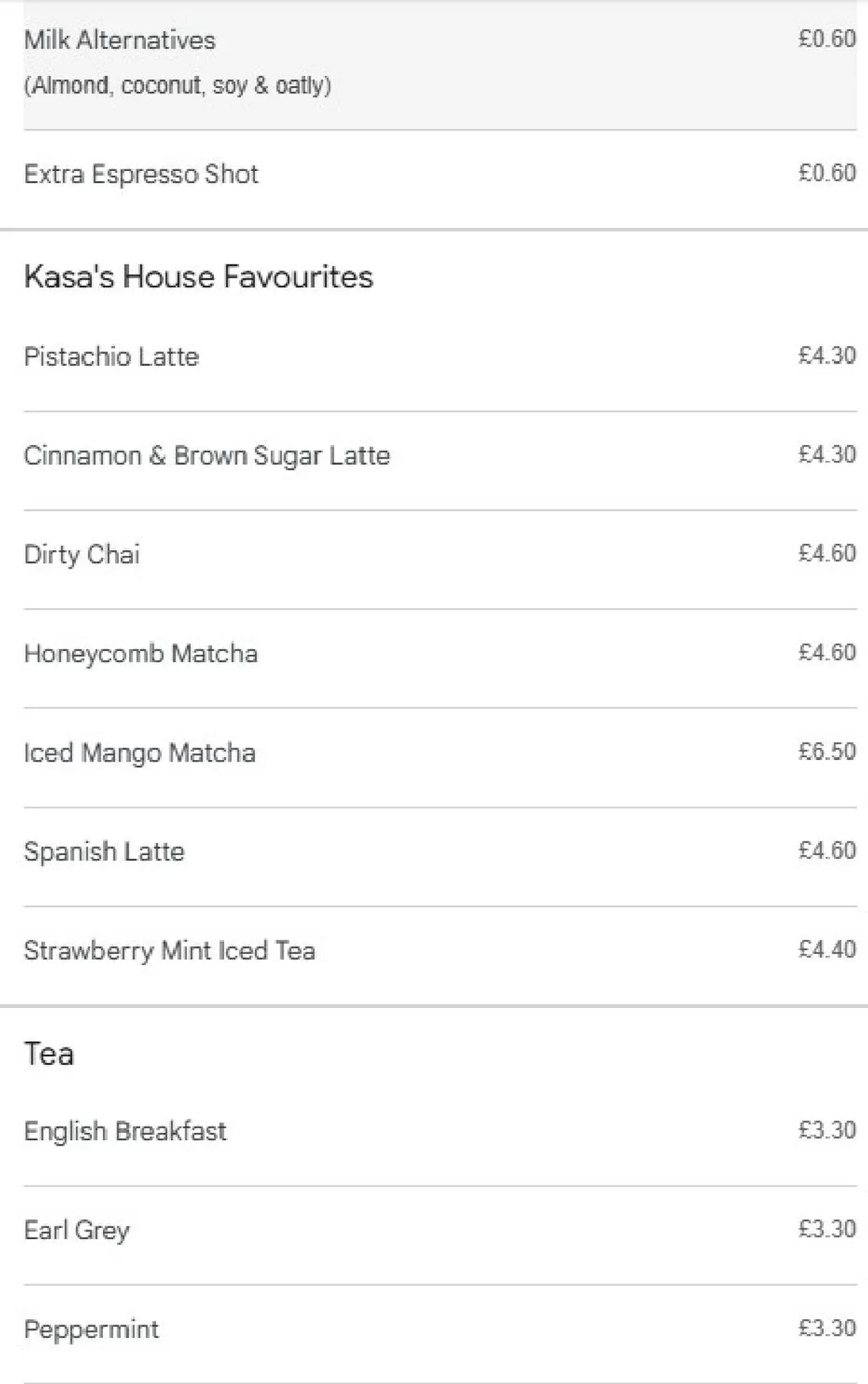 Kasa Café menu, page 5