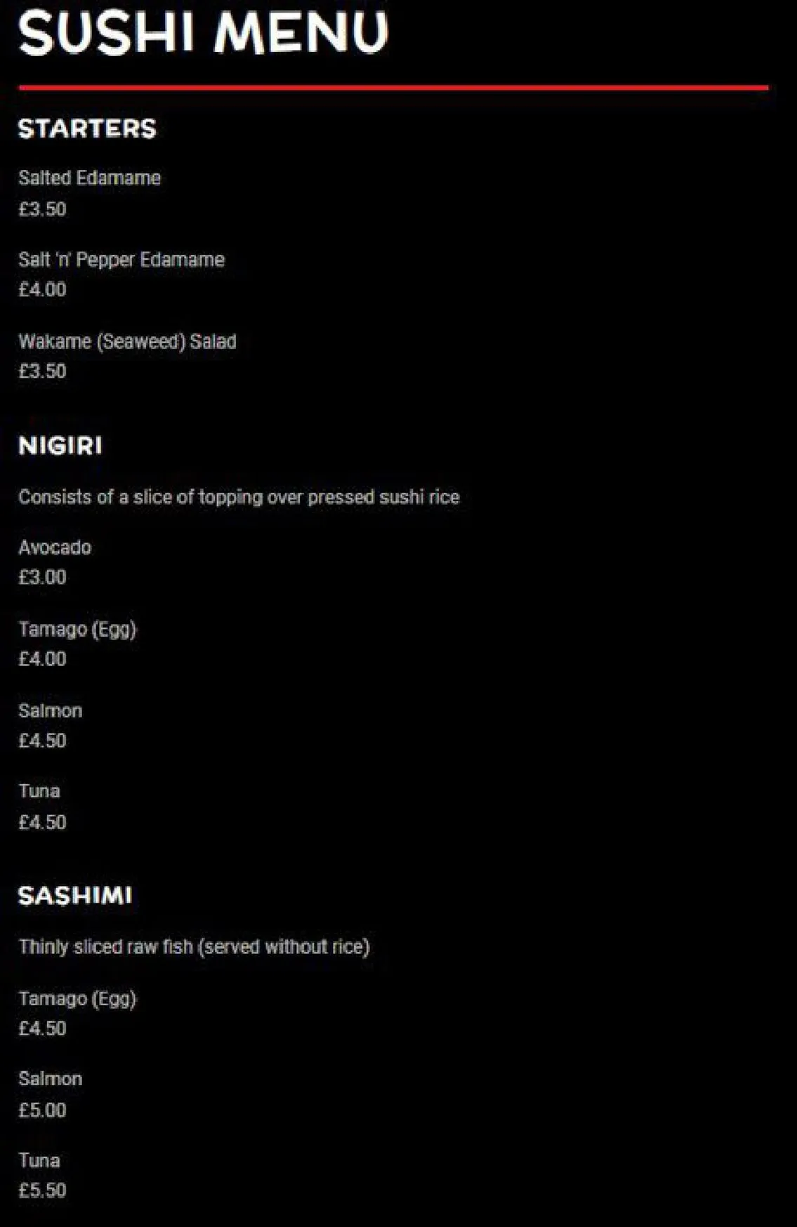 Juici Sushi menu, page 11