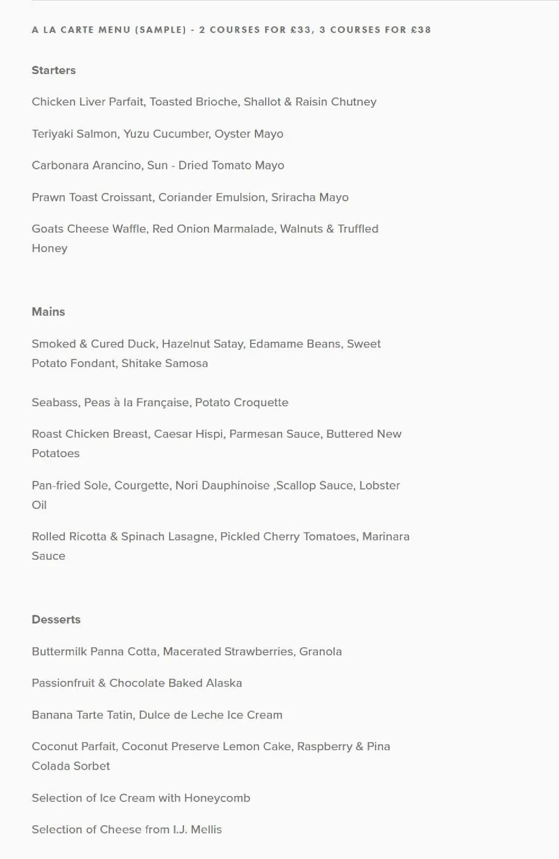 Taisteal menu, page 1