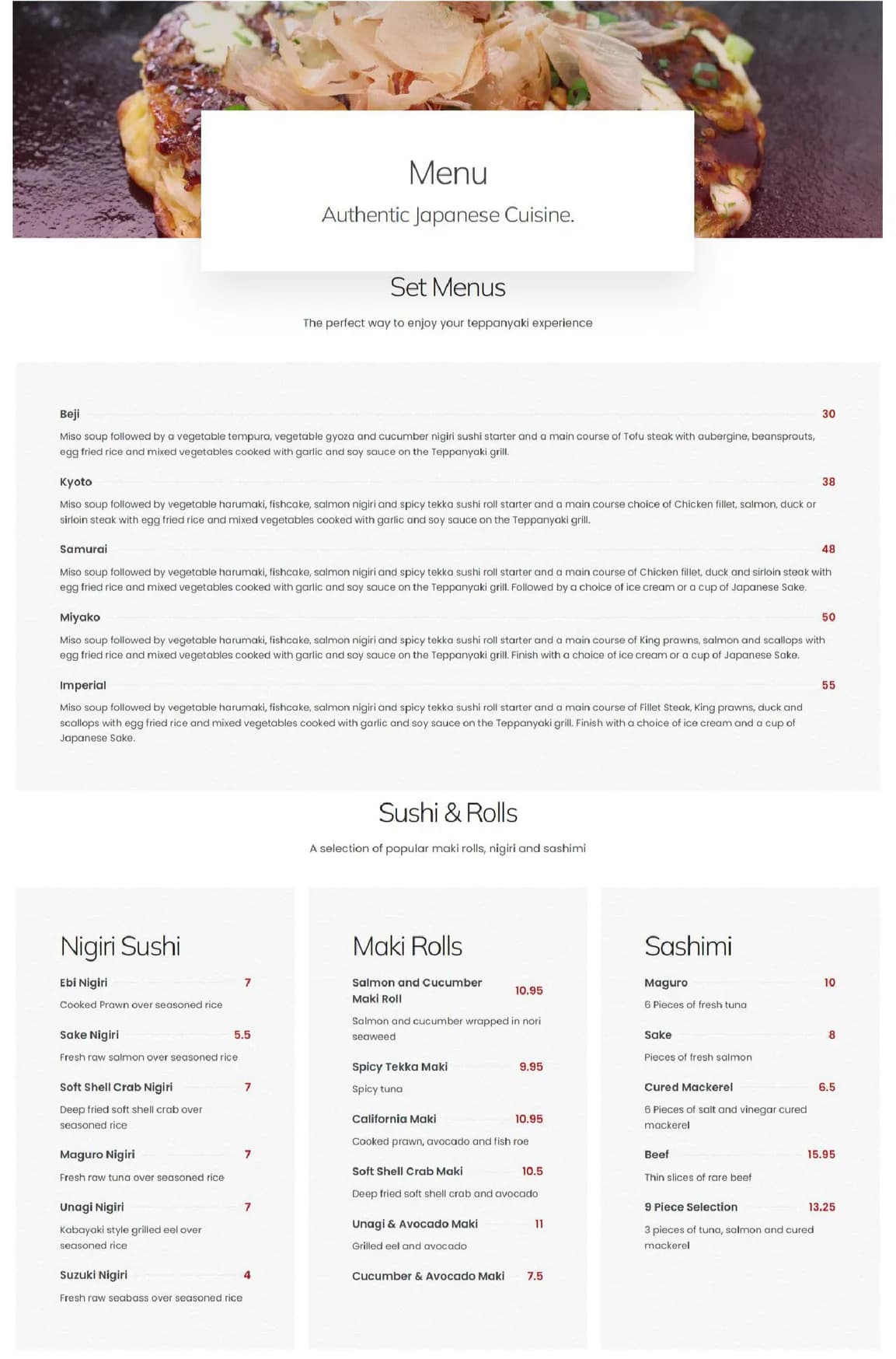 Teppanyaki Chinatown menu, page 1