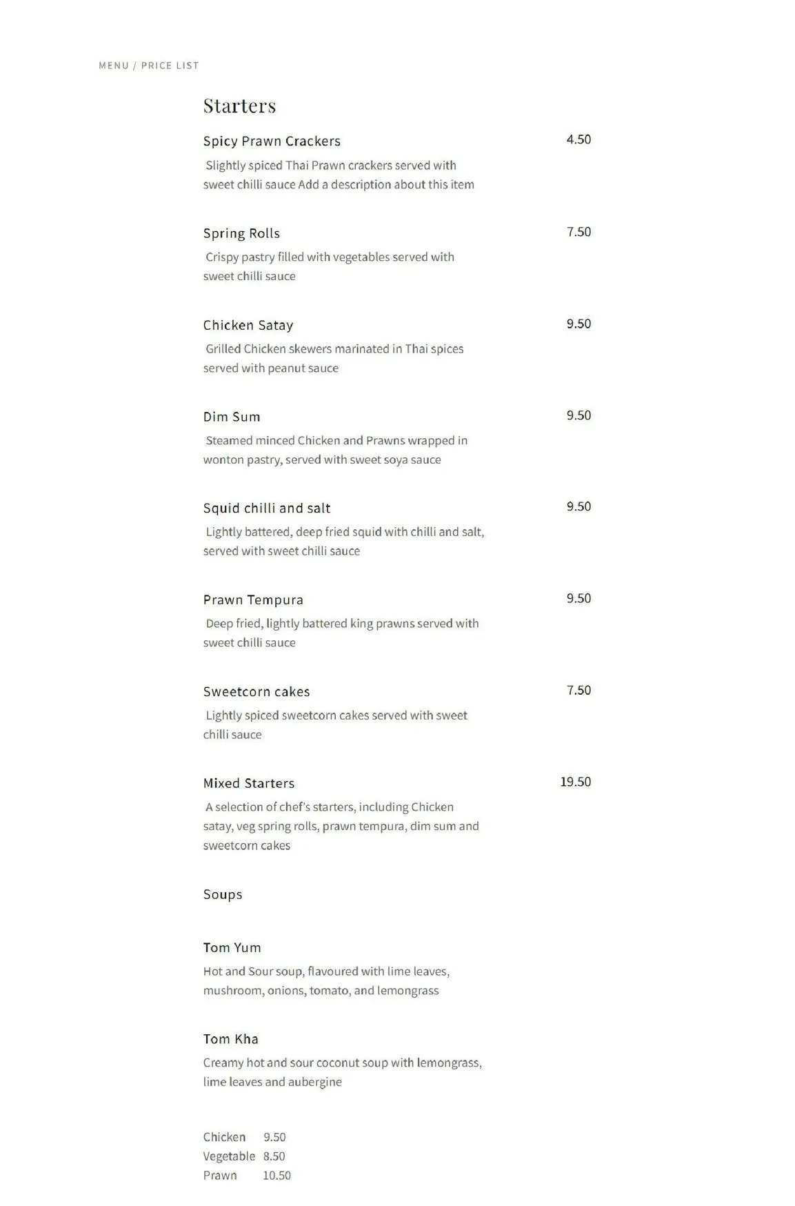 Chilli & Mango menu, page 1