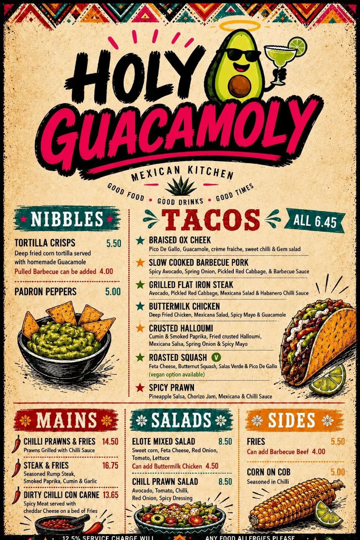 Holy Guacamoly menu, page 1