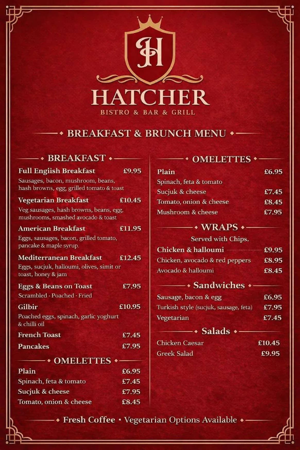 Hatcher Bistro menu, page 1