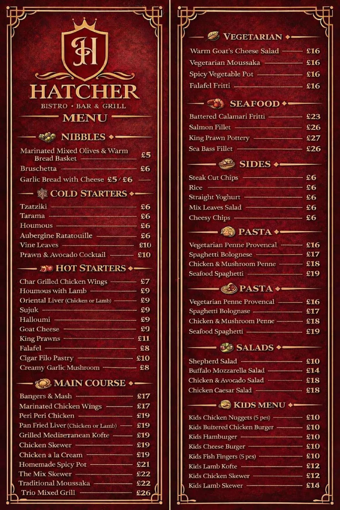 Hatcher Bistro menu, page 2