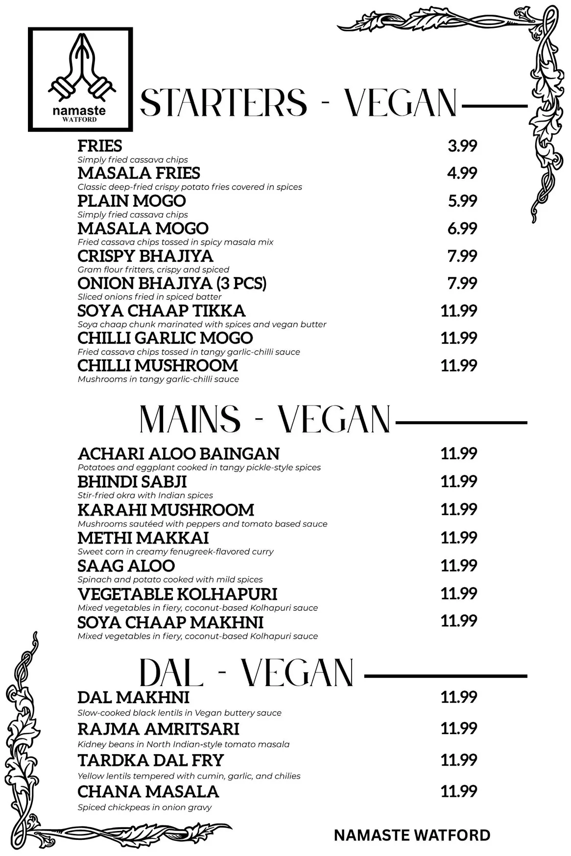 Namaste menu, page 4