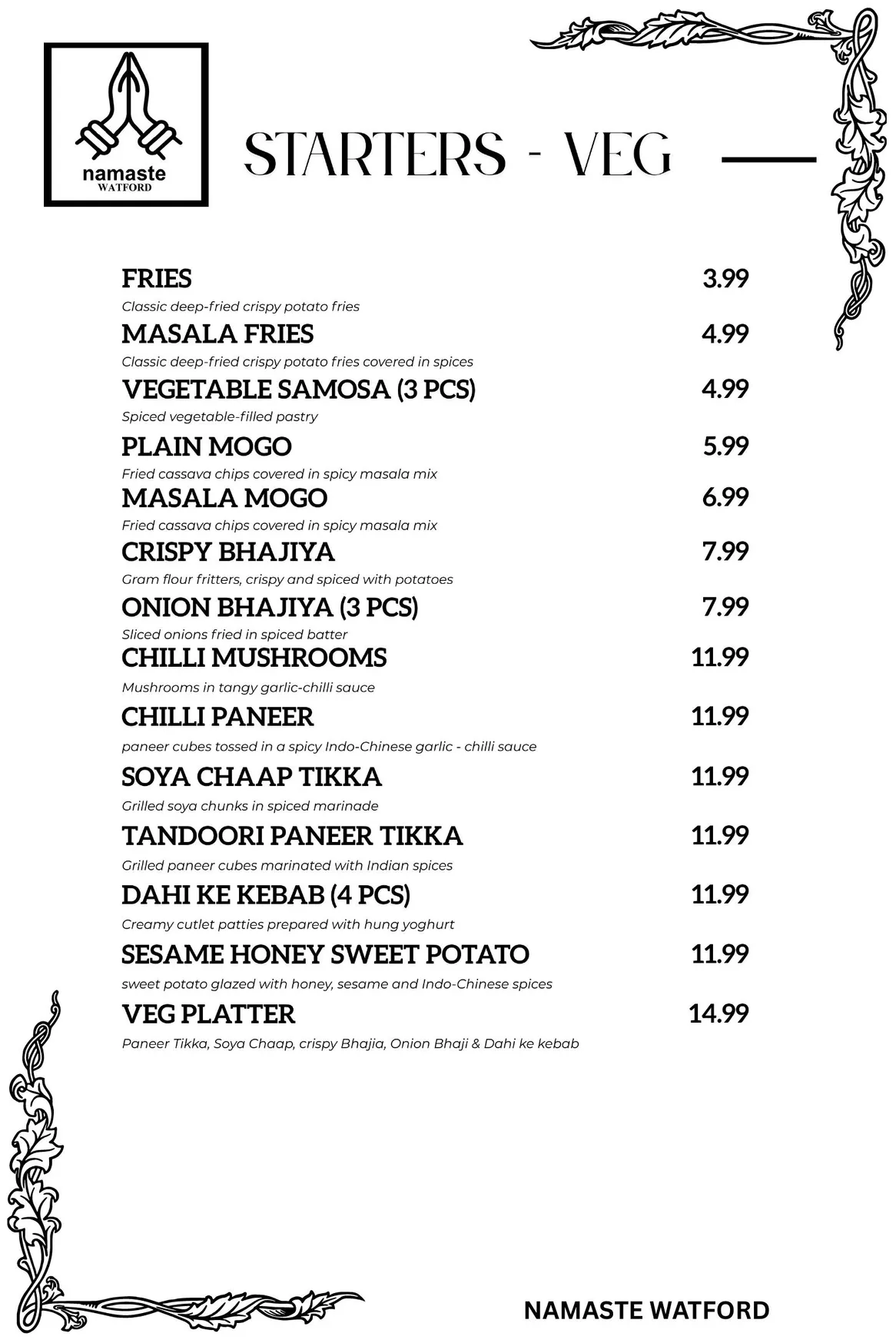 Namaste menu, page 5