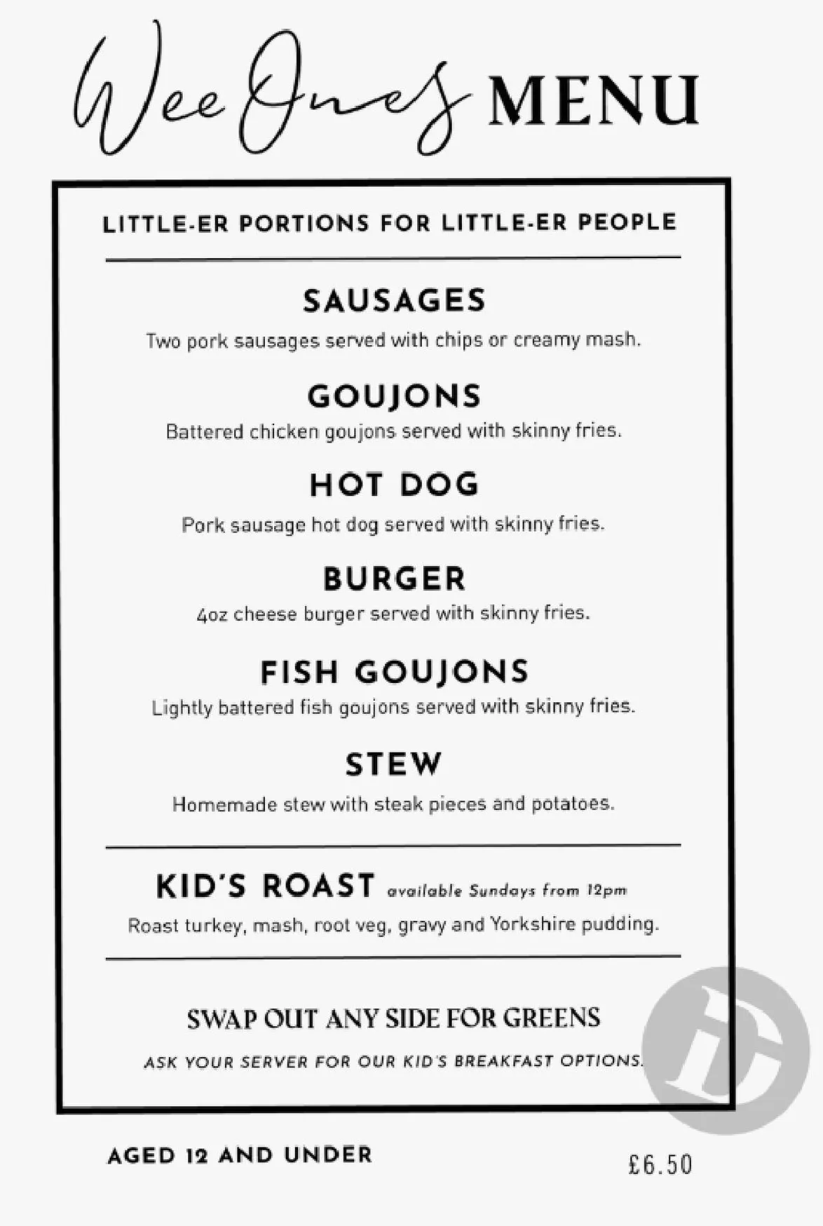 The Dairy menu, page 1