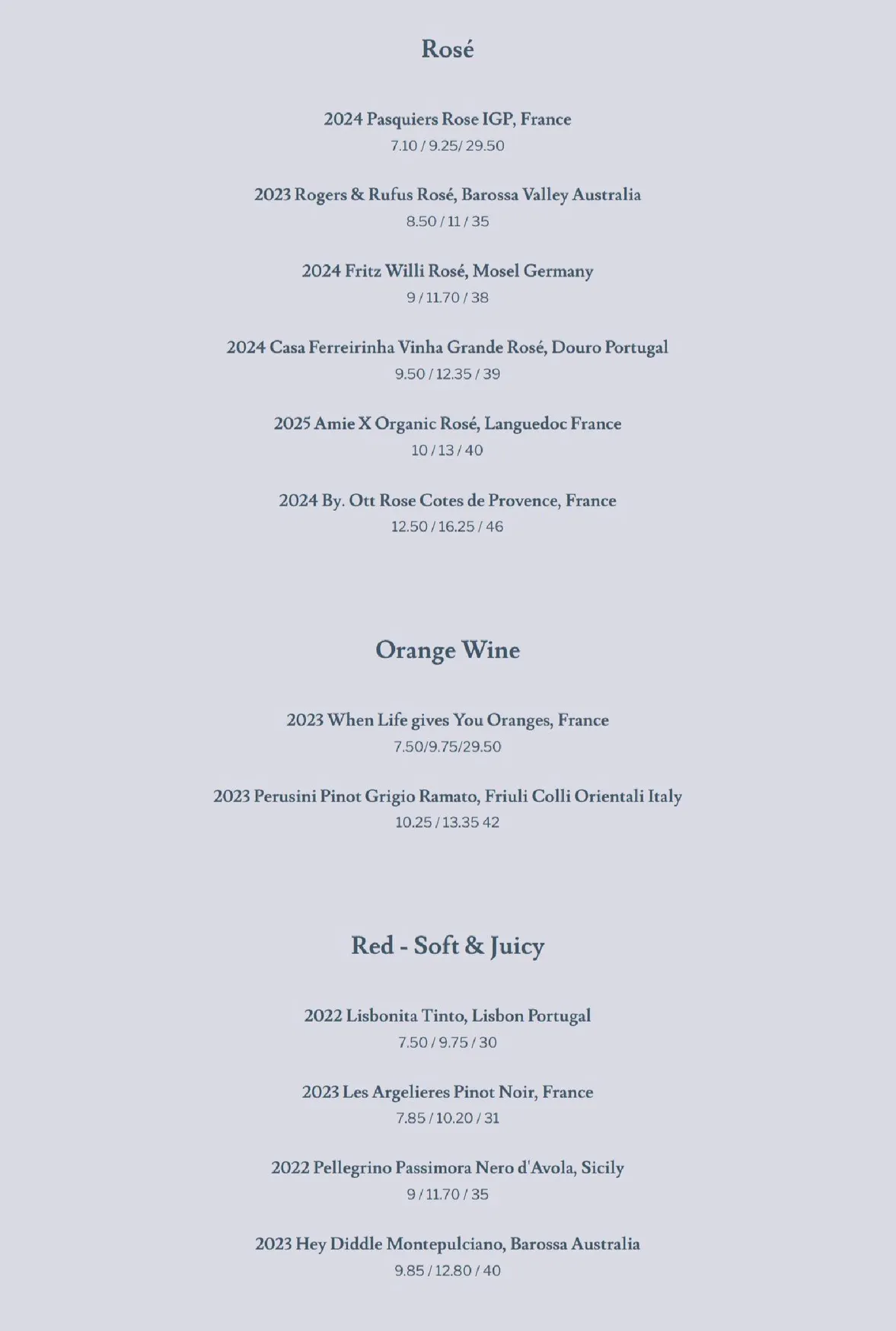The Wine Room menu, page 7