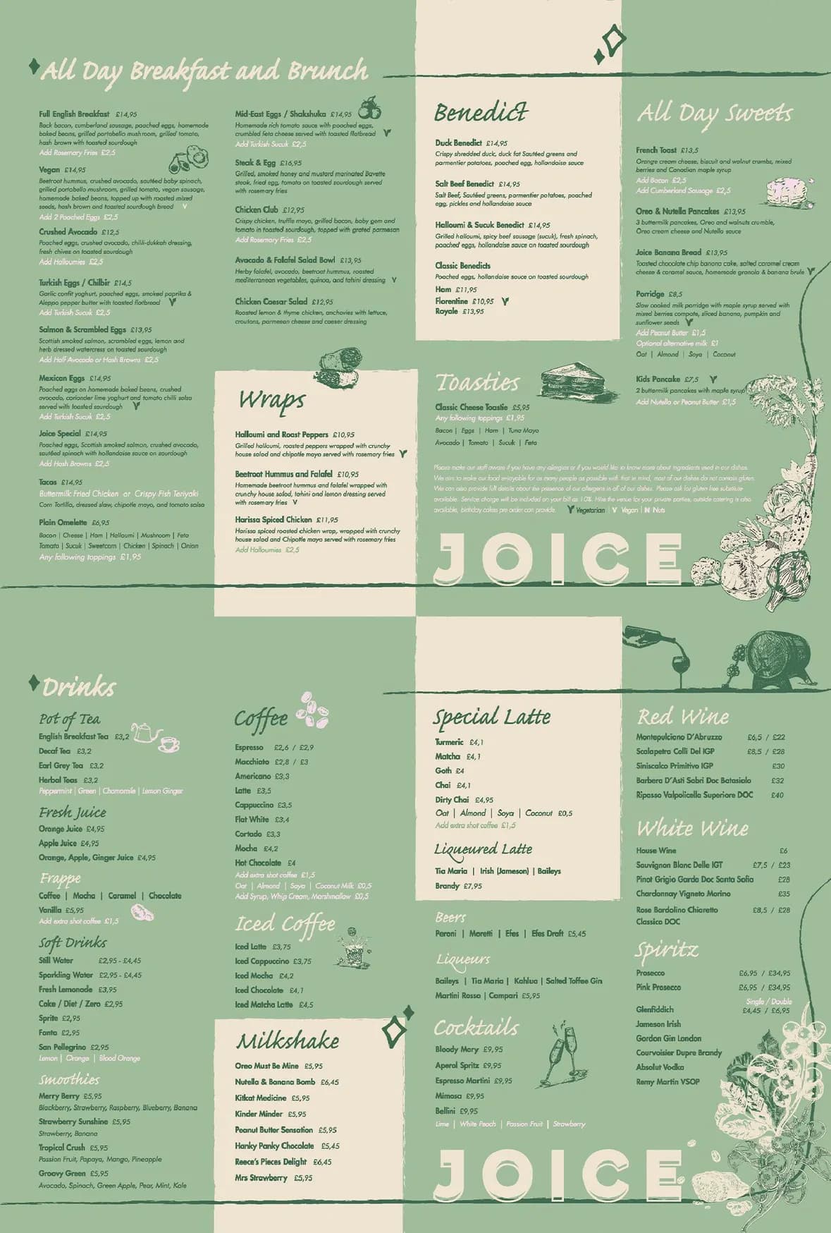 Joice Cafe menu, page 1