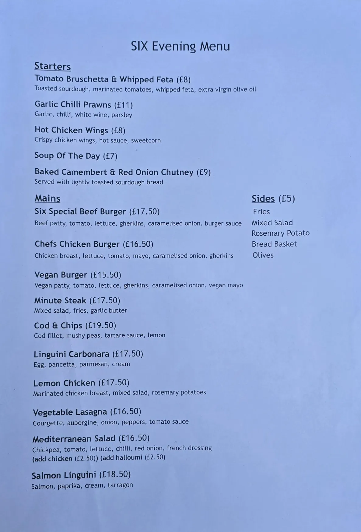 Six menu, page 3