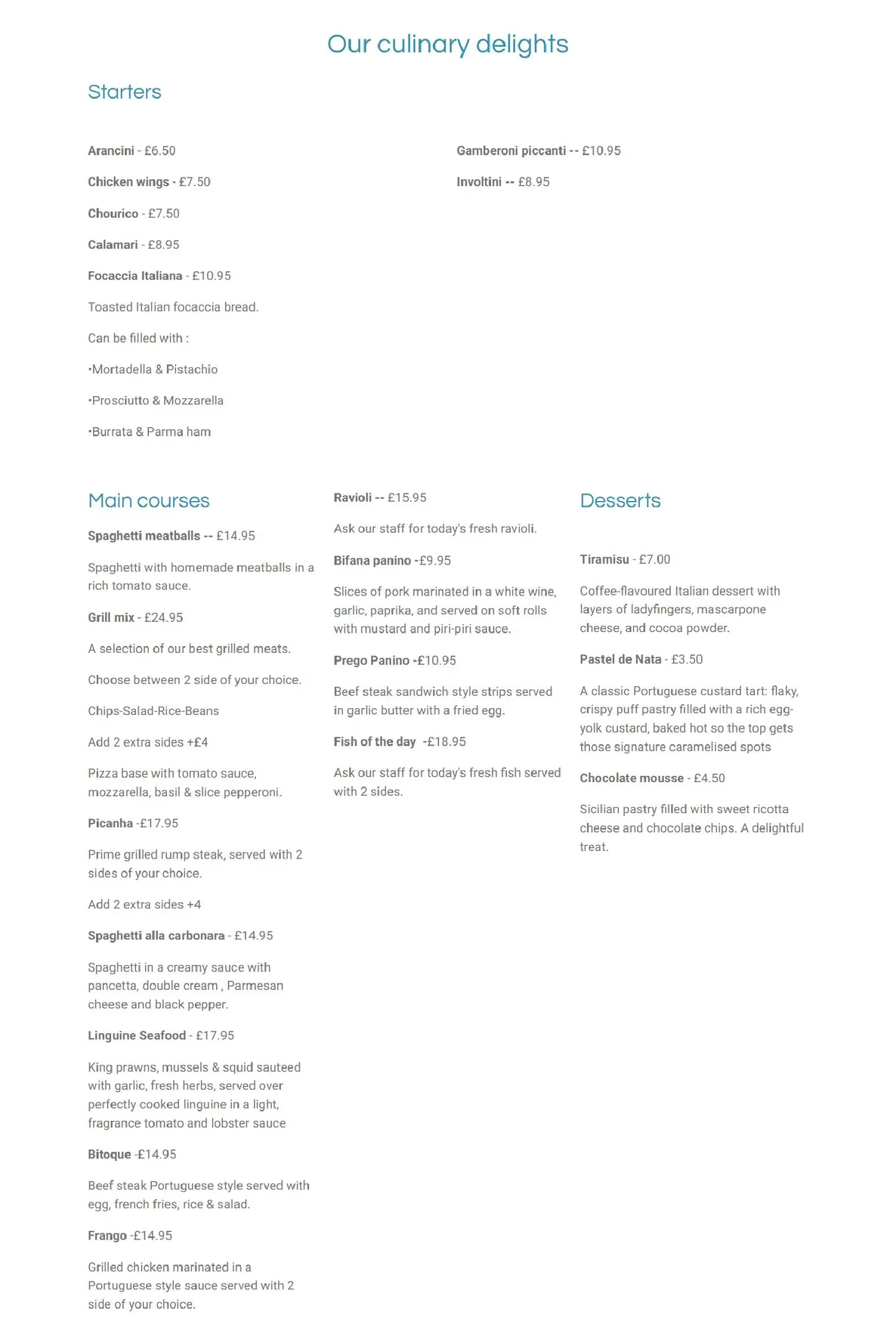 Coisa Nostra menu, page 1