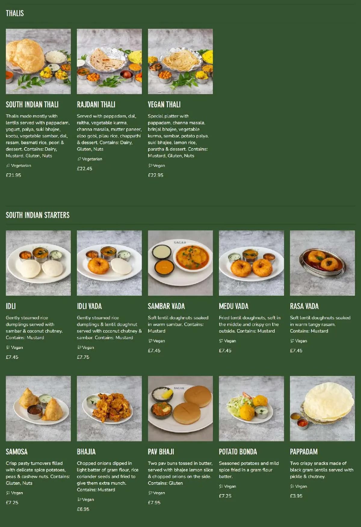 Sagar menu, page 1