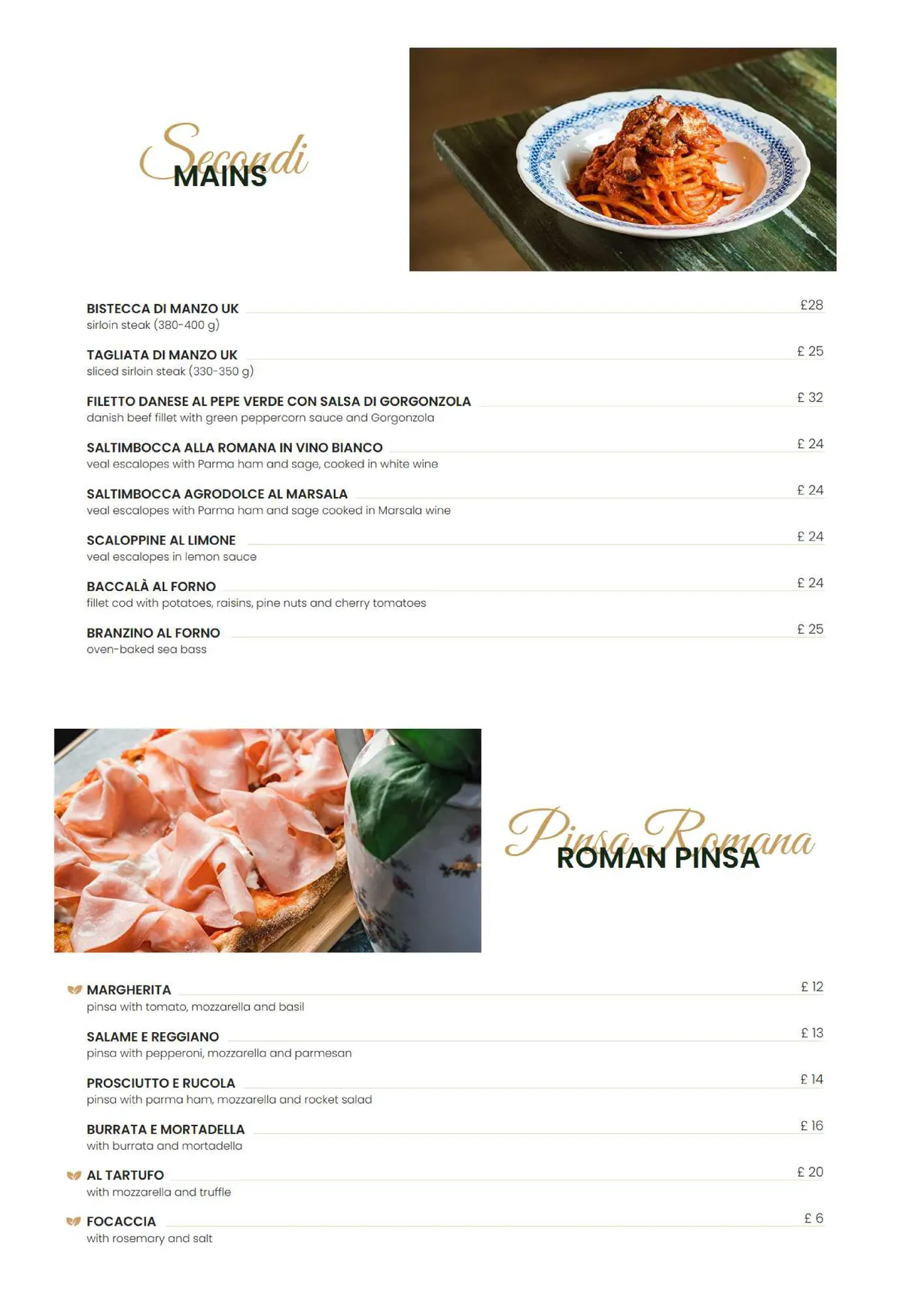 Agrodolce London menu, page 2
