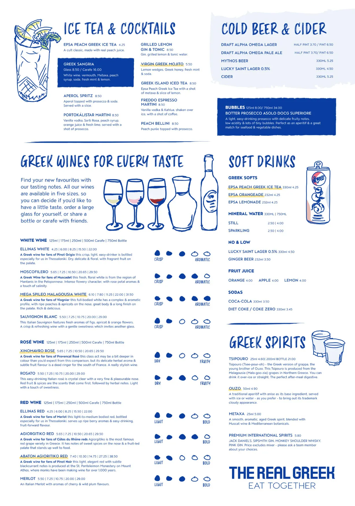 The Real Greek menu, page 2