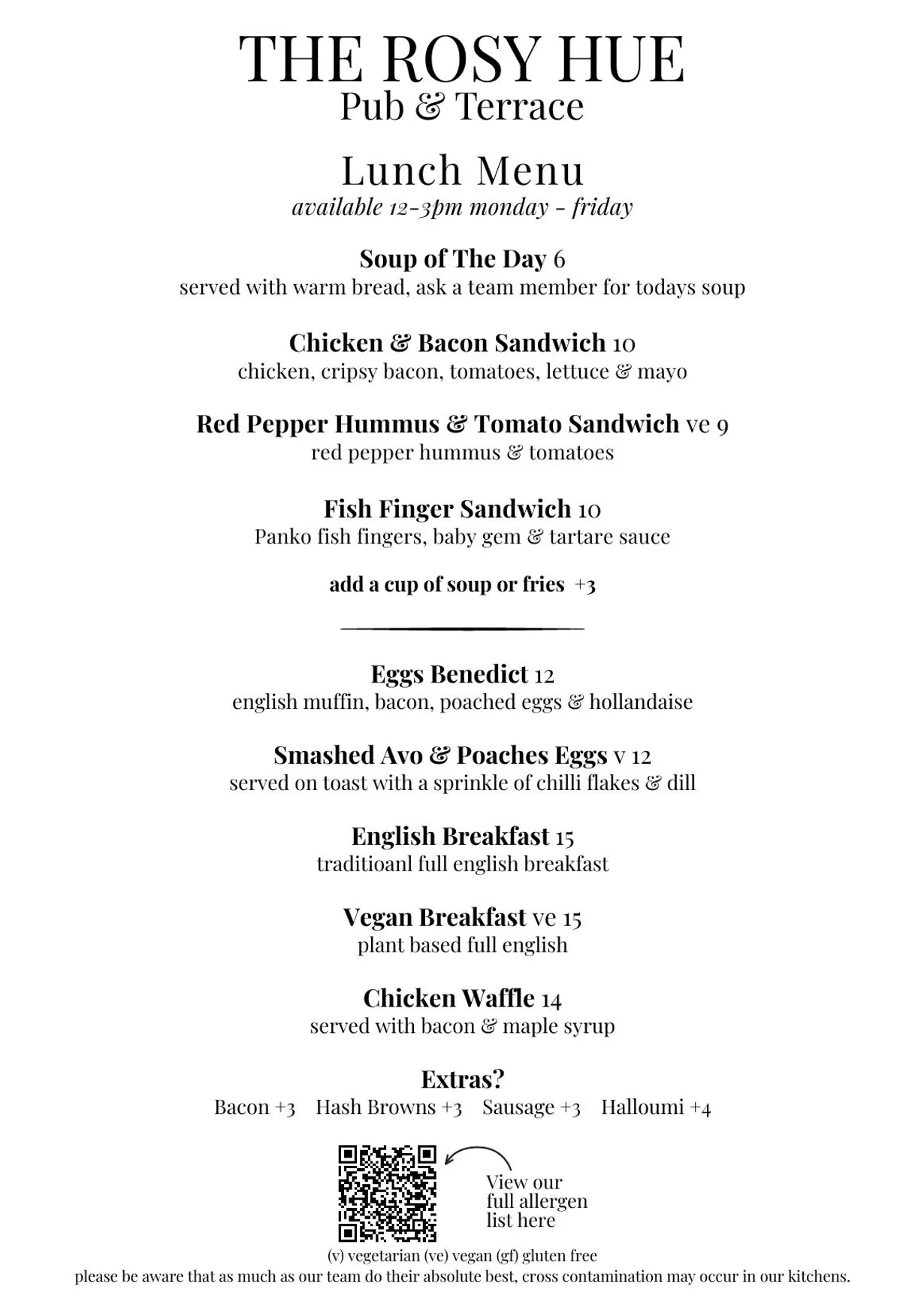 The Rosy Hue menu, page 1