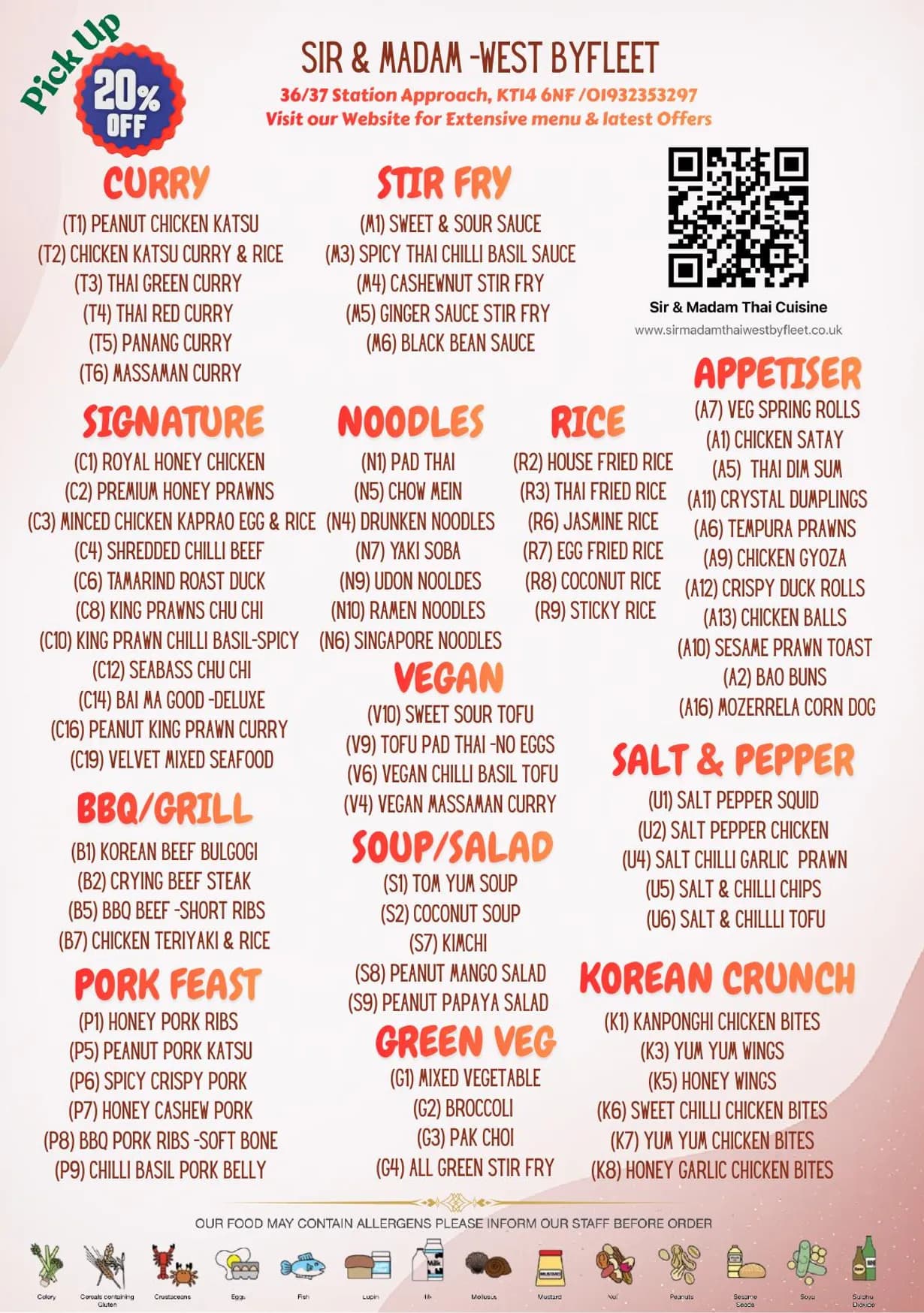 Sir & Madam Thai menu, page 1