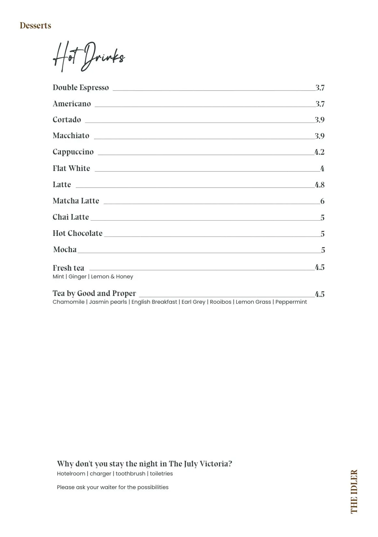 The Idler menu, page 5