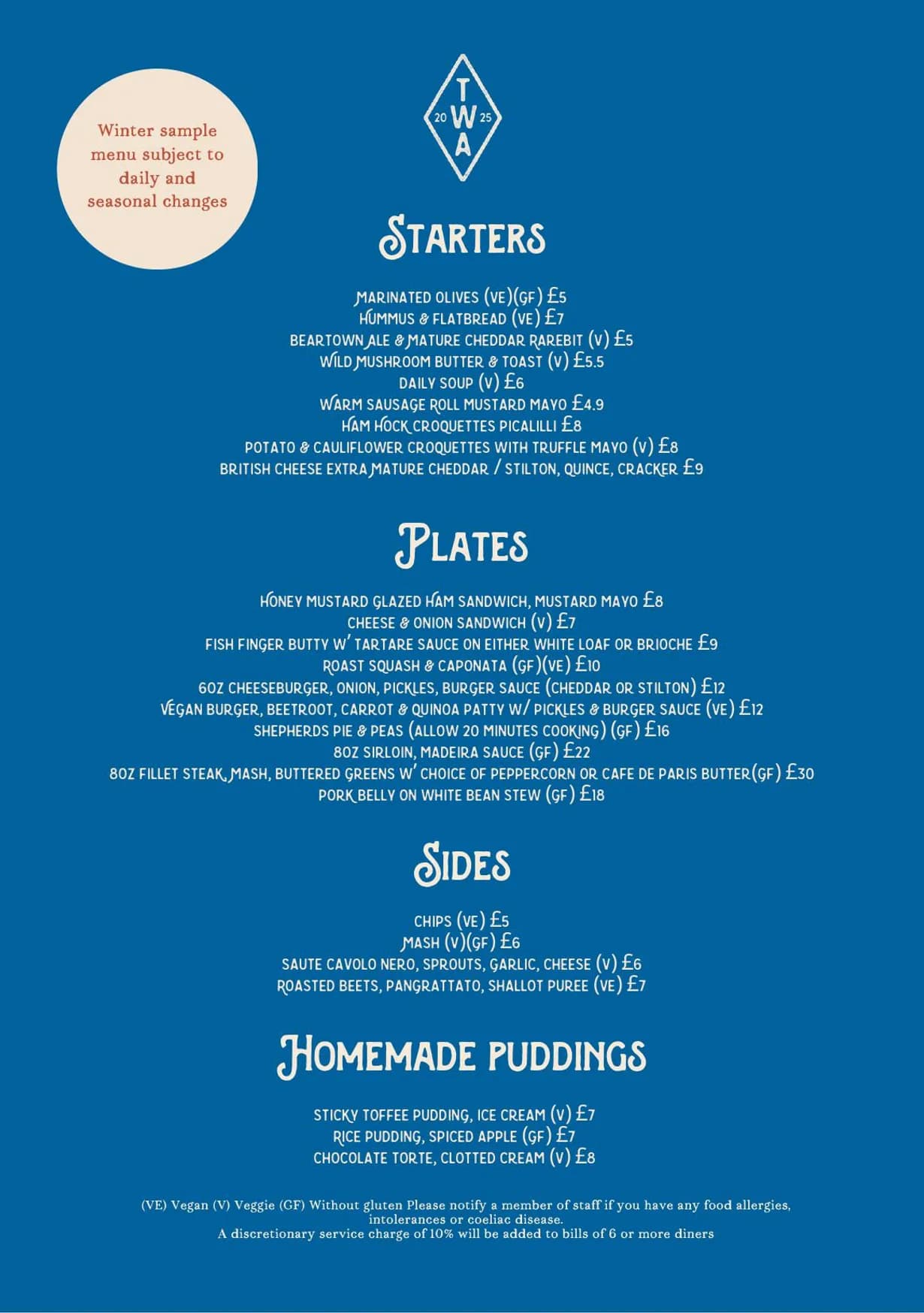 The Wild Alderman menu, page 1
