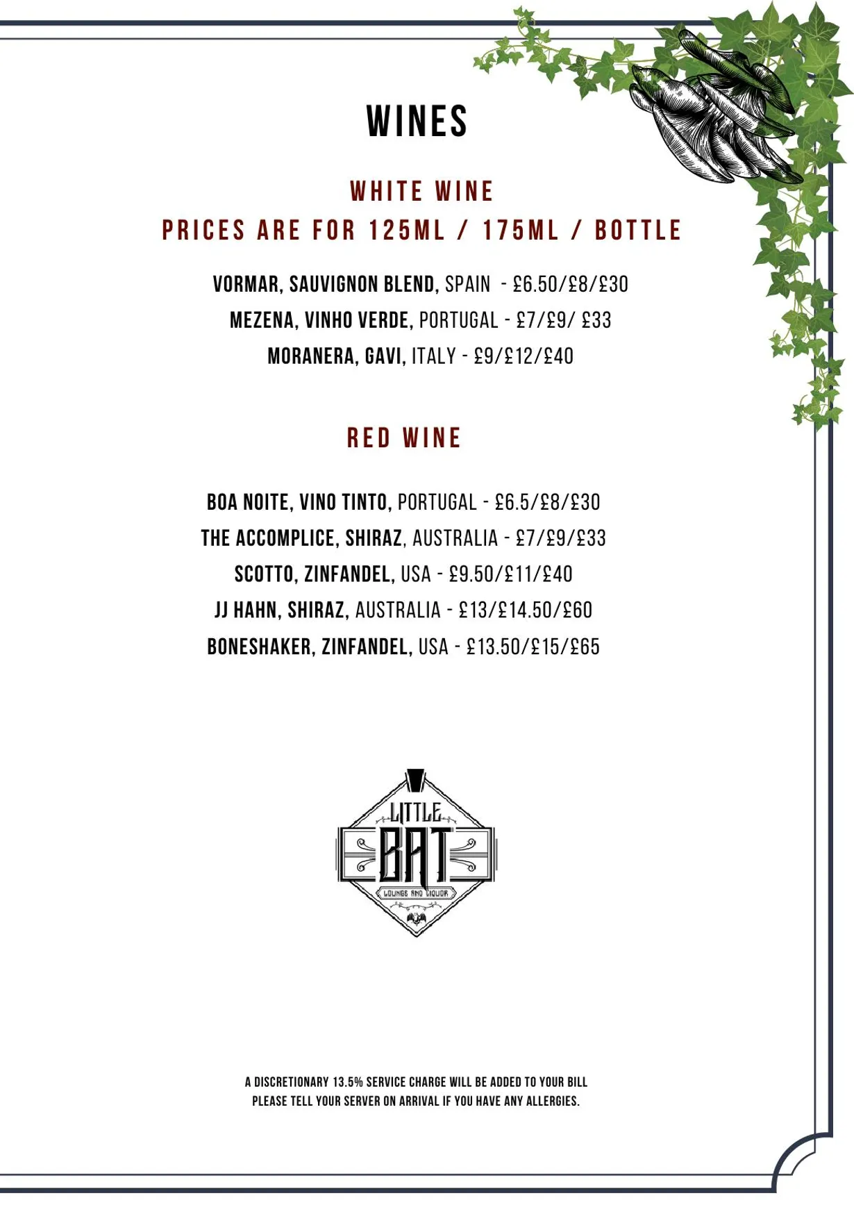 Little Bat Bar menu, page 6