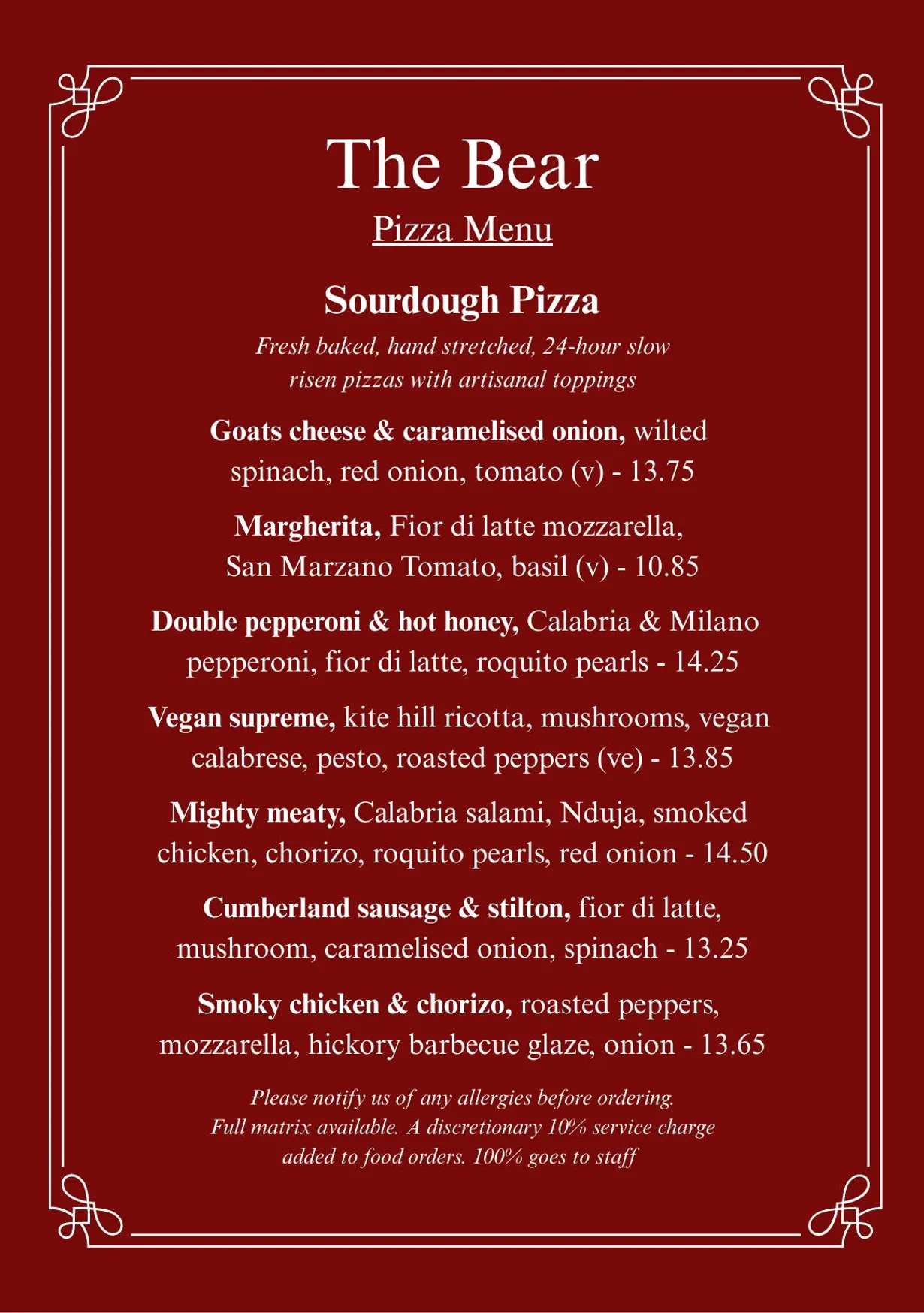 The Bear menu, page 1