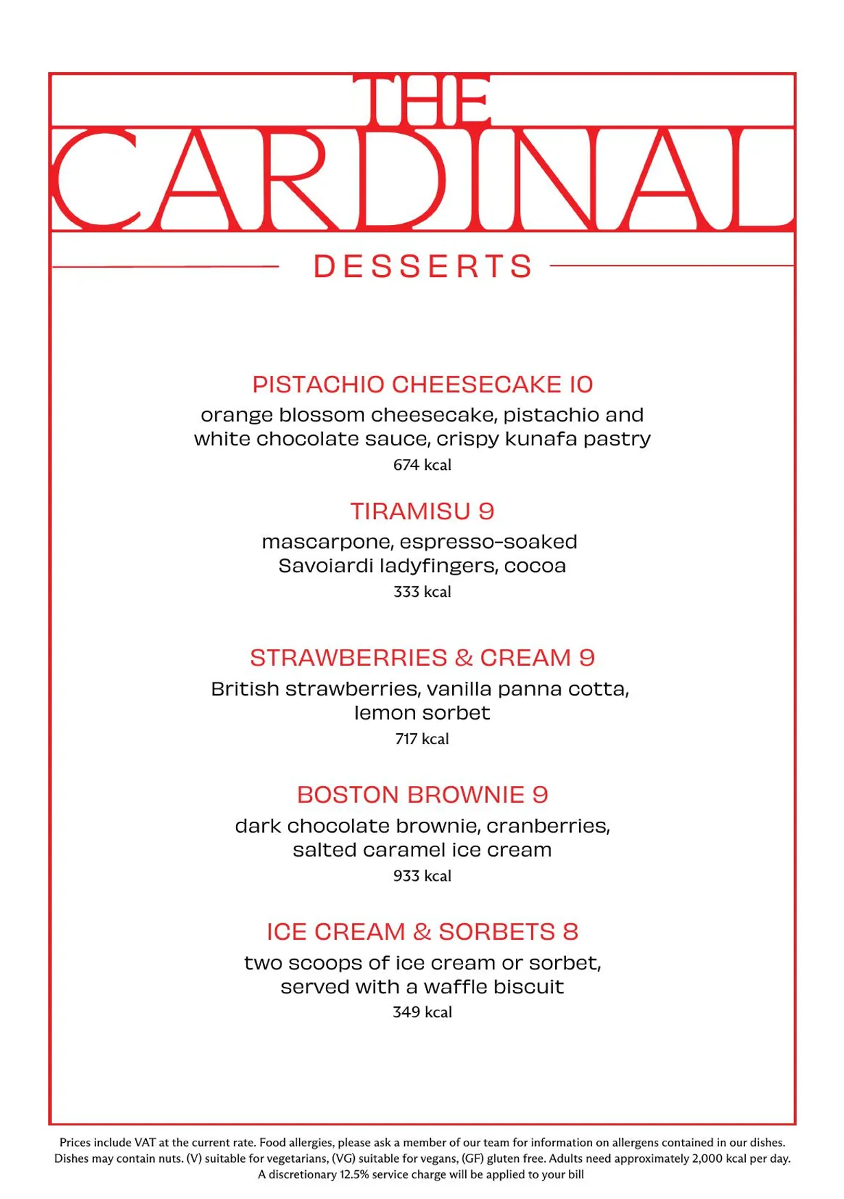 The Cardinal Bar and Kitchen menu, page 3