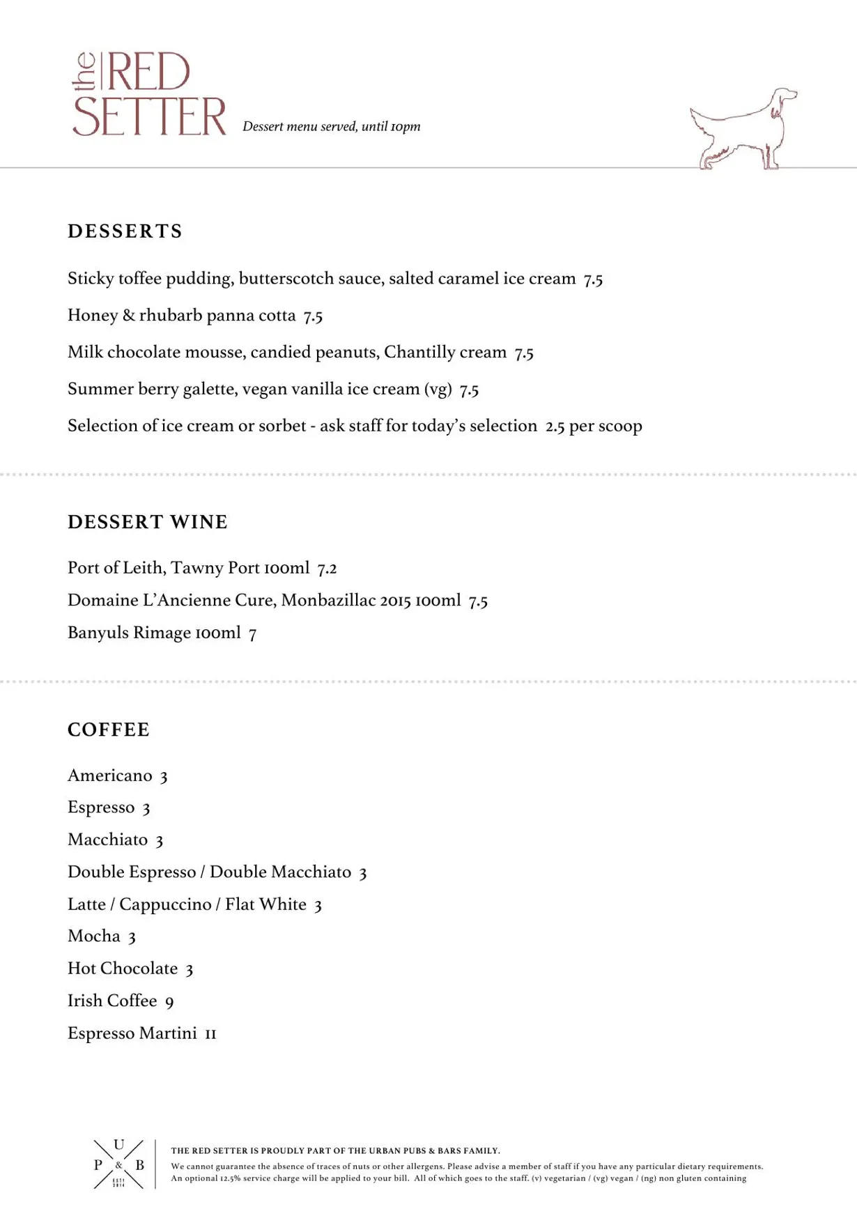 The Peacock menu, page 2