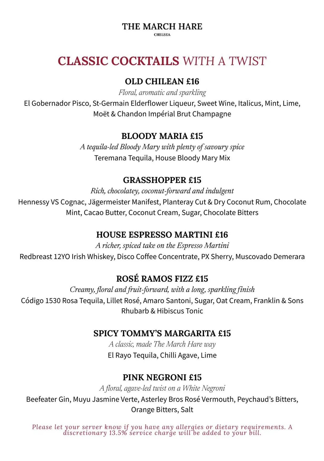 The March Hare menu, page 5