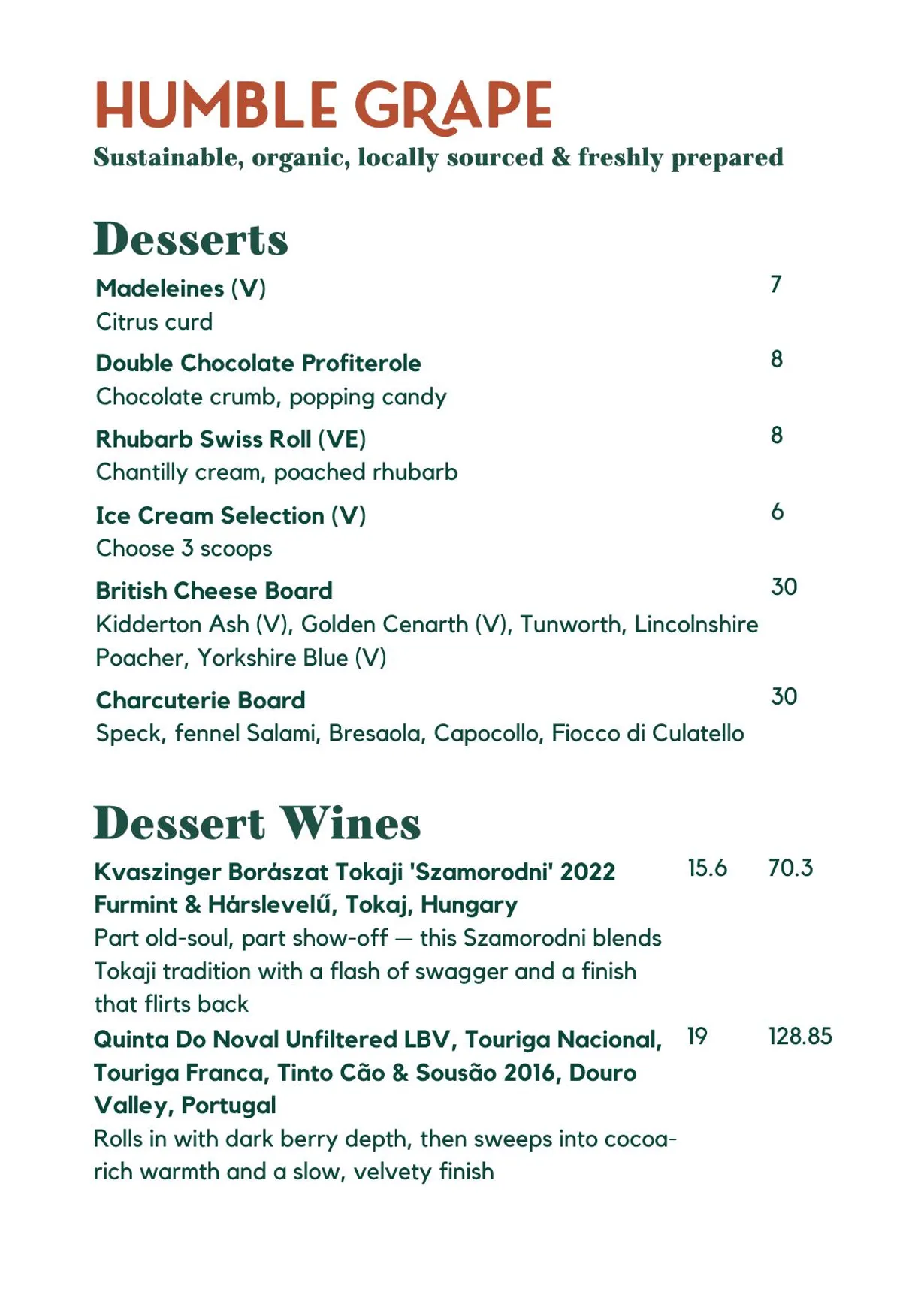 Humble Grape Canary Wharf menu, page 1