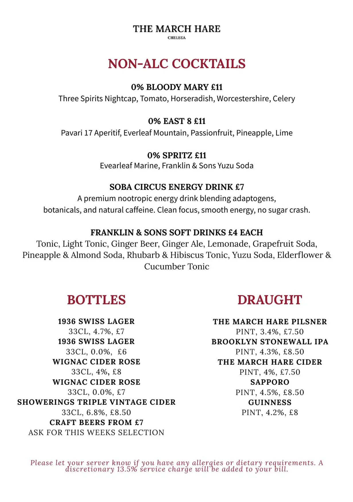 The March Hare menu, page 6