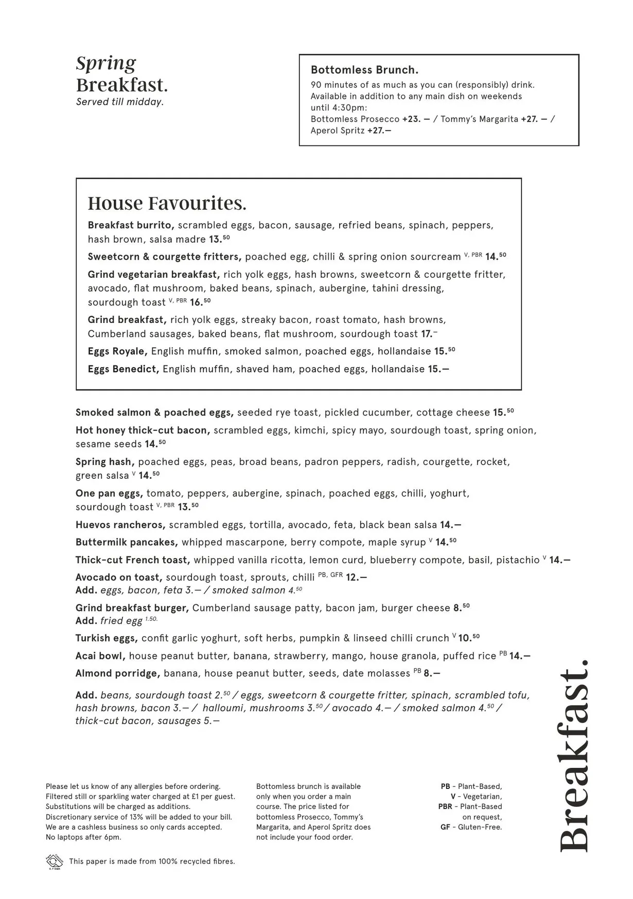 Grind Greenwich menu, page 1