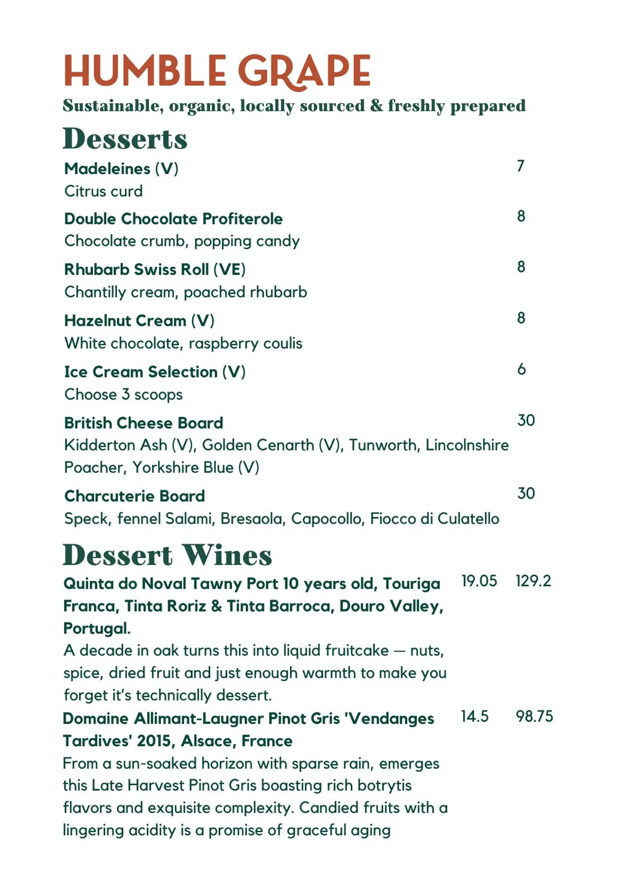 Humble Grape Fleet Street menu, page 1