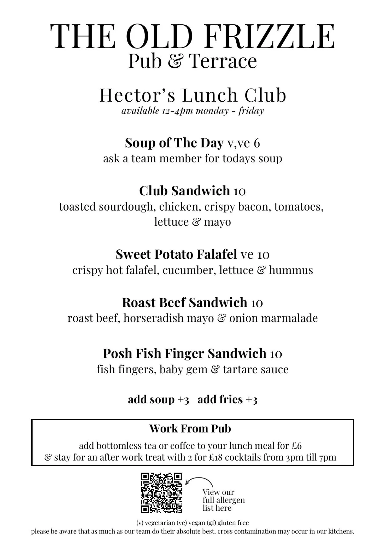 The Old Frizzle menu, page 2