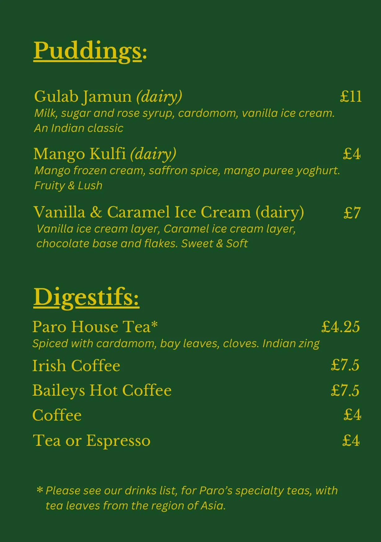 Paro Indian menu, page 4