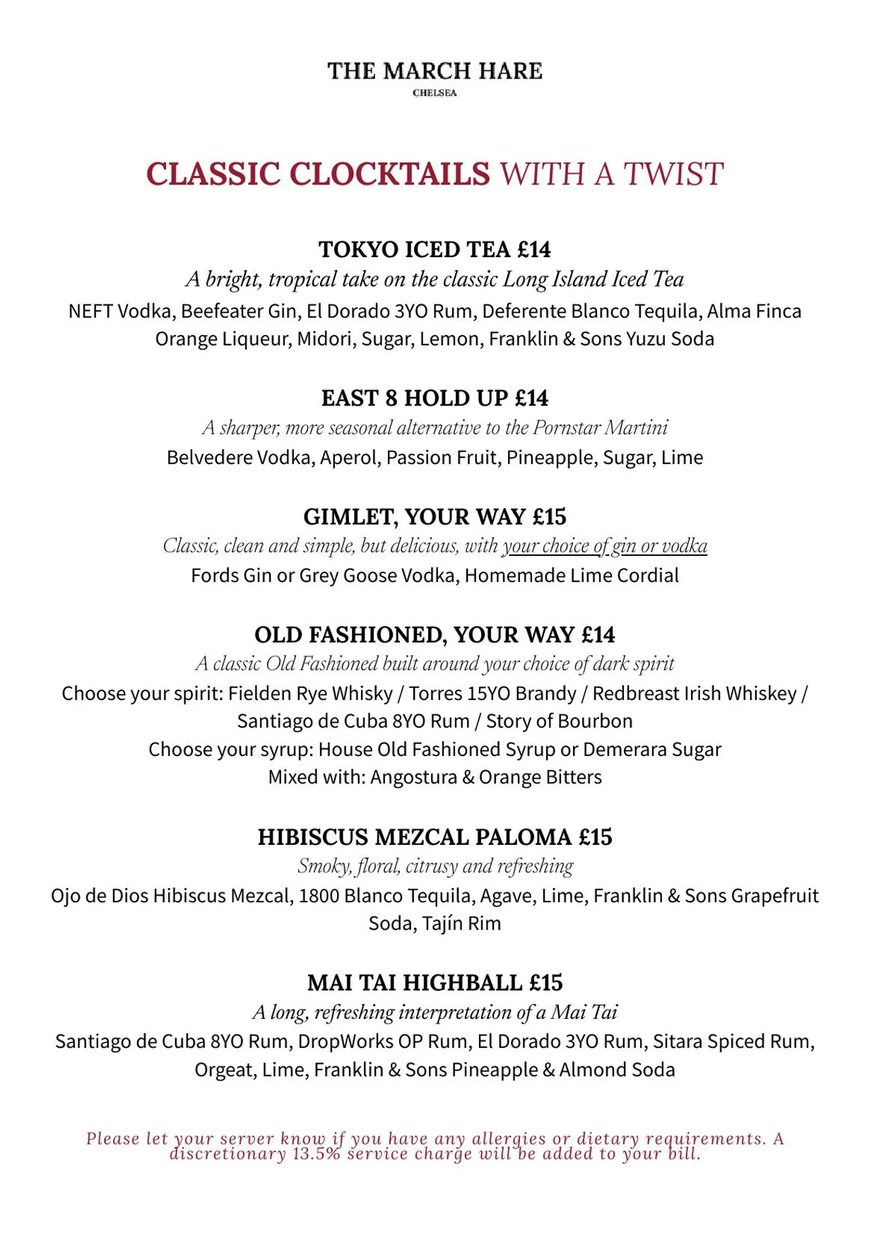 The March Hare menu, page 4