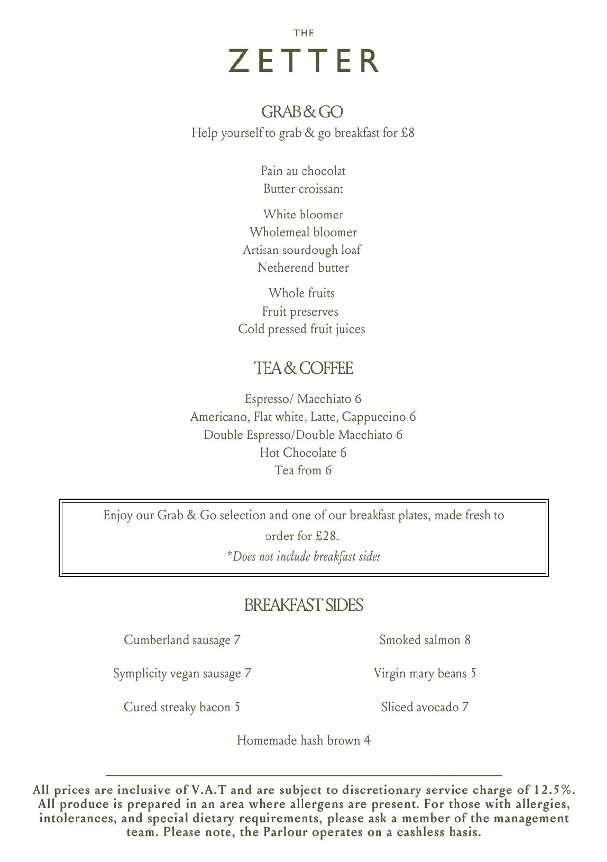 The Parlour at Zetter Marylebone menu, page 4