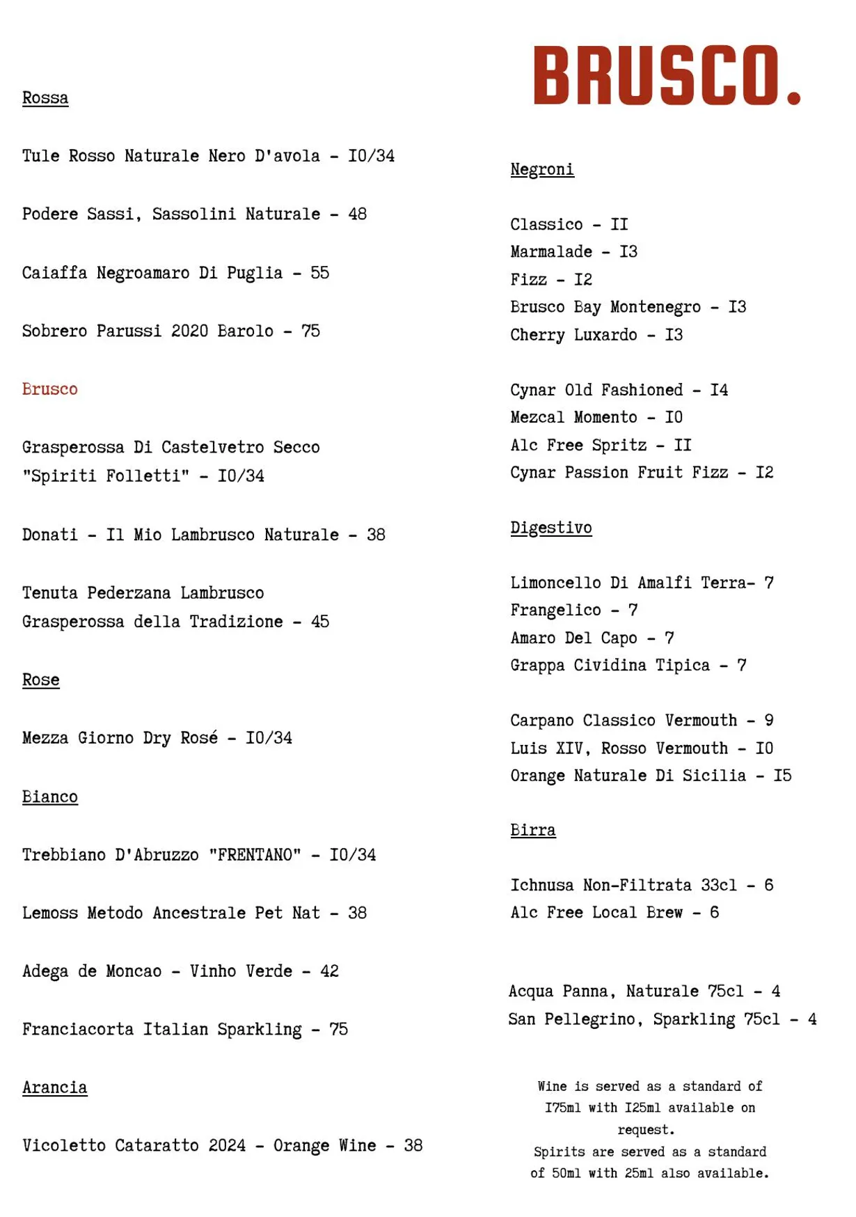 Brusco menu, page 1