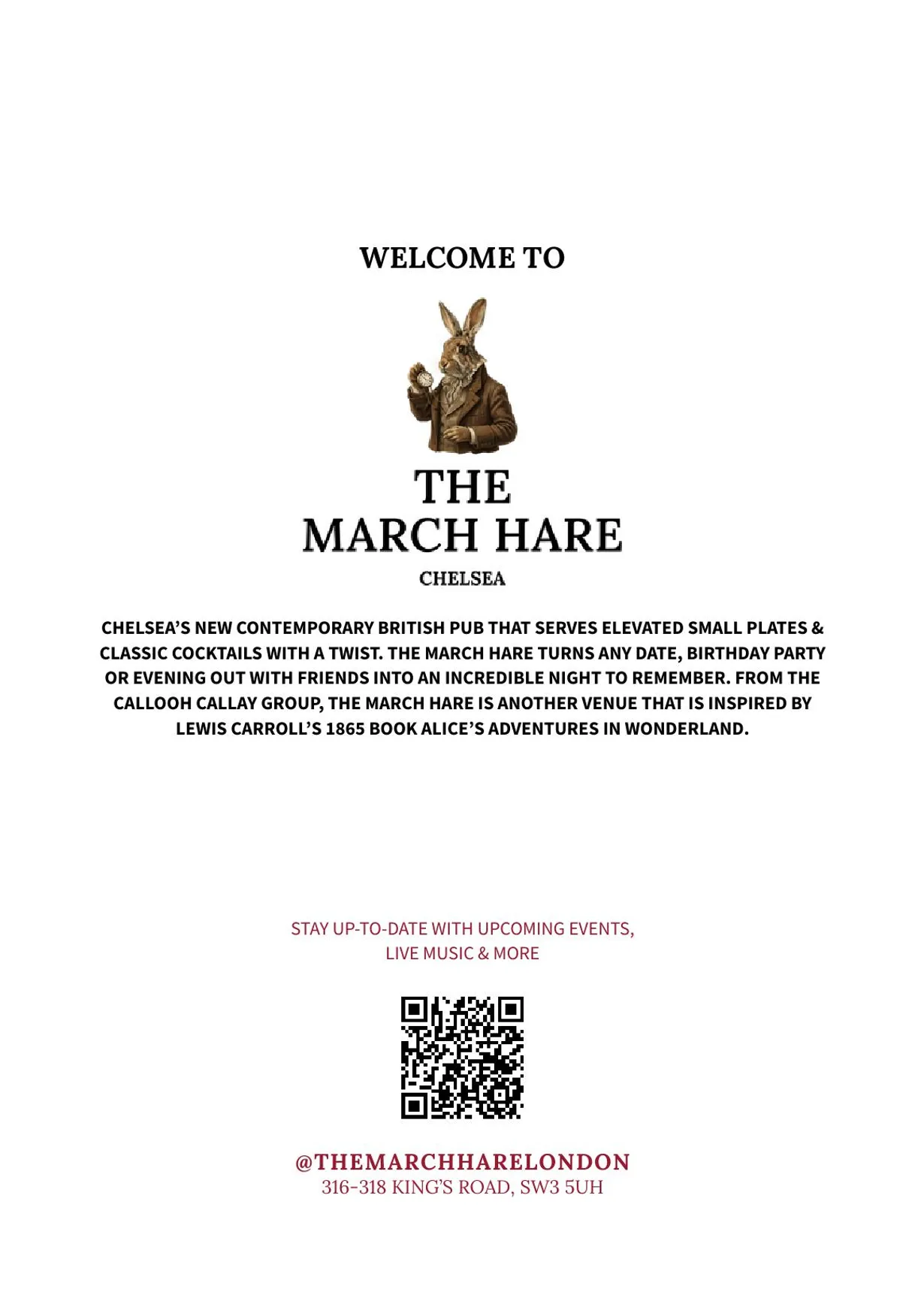 The March Hare menu, page 1